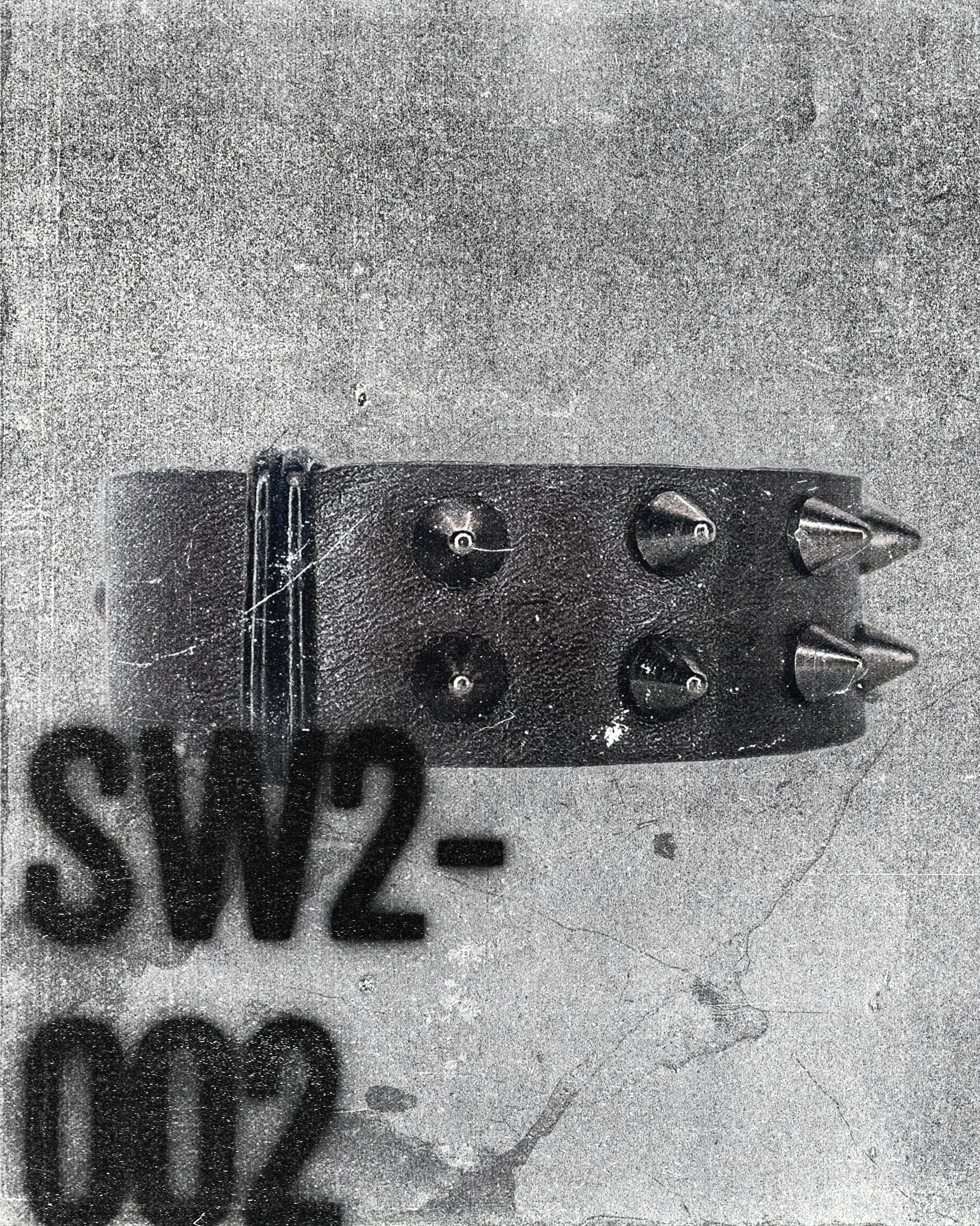 SW2-002 / Brown Leather 2-Ring Spiked Bracelet