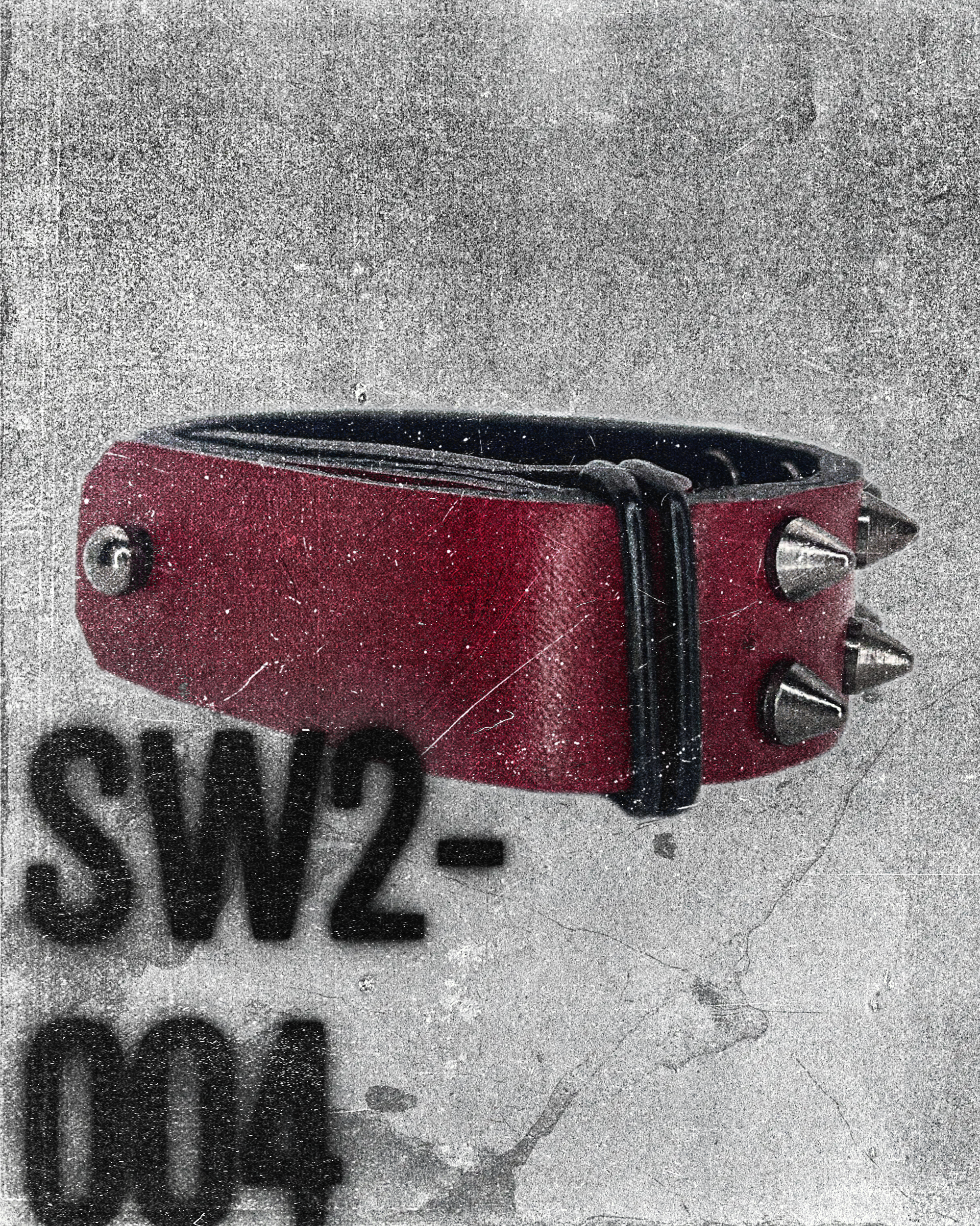 SW2-004 / Red Leather 2-Ring Spiked Bracelet