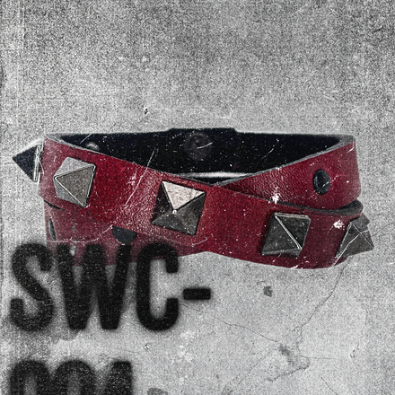 SWC-004 / Red Leather Cross Wrap Studded Bracelet