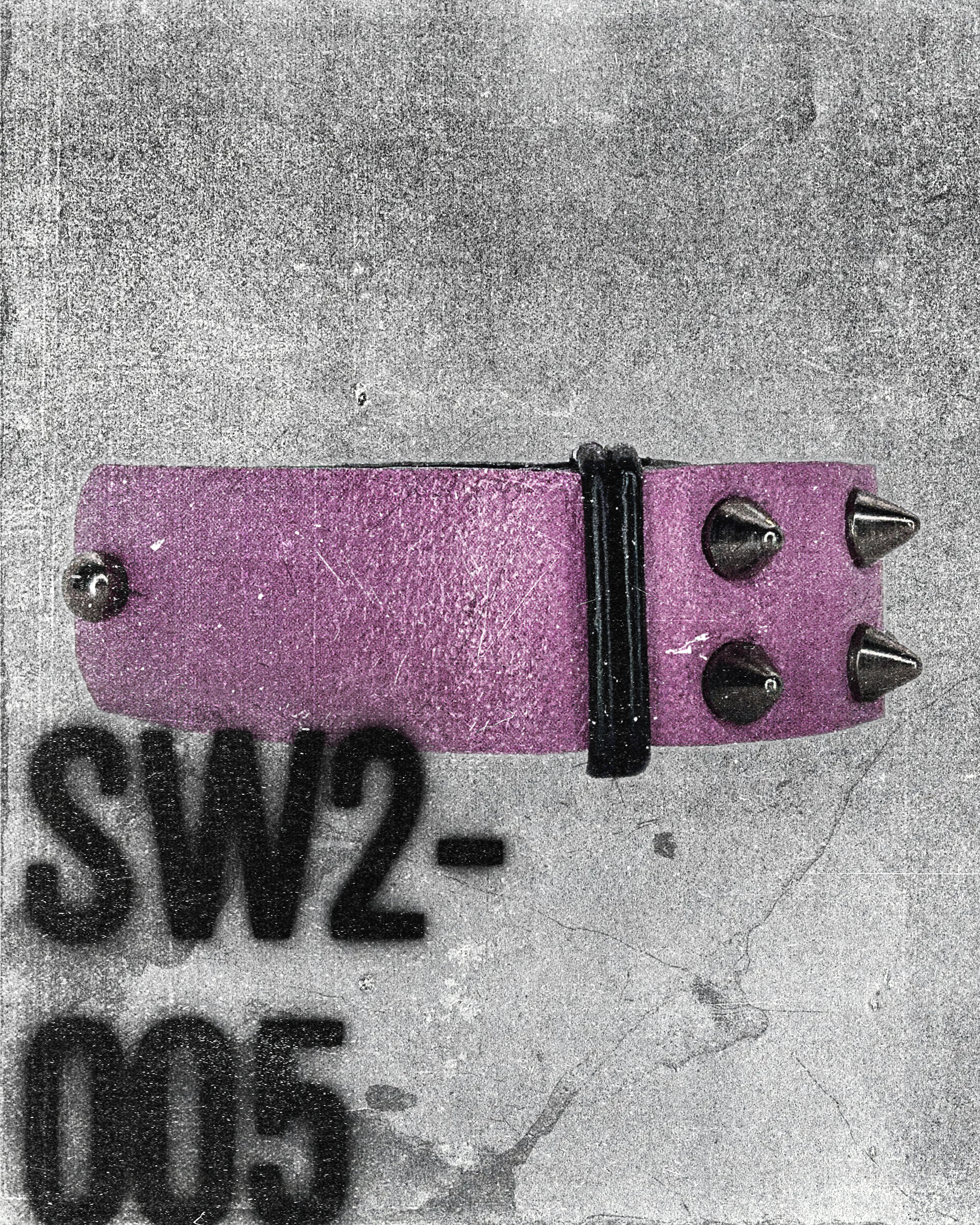 SW2-005 / Pink Leather 2-Ring Spiked Bracelet