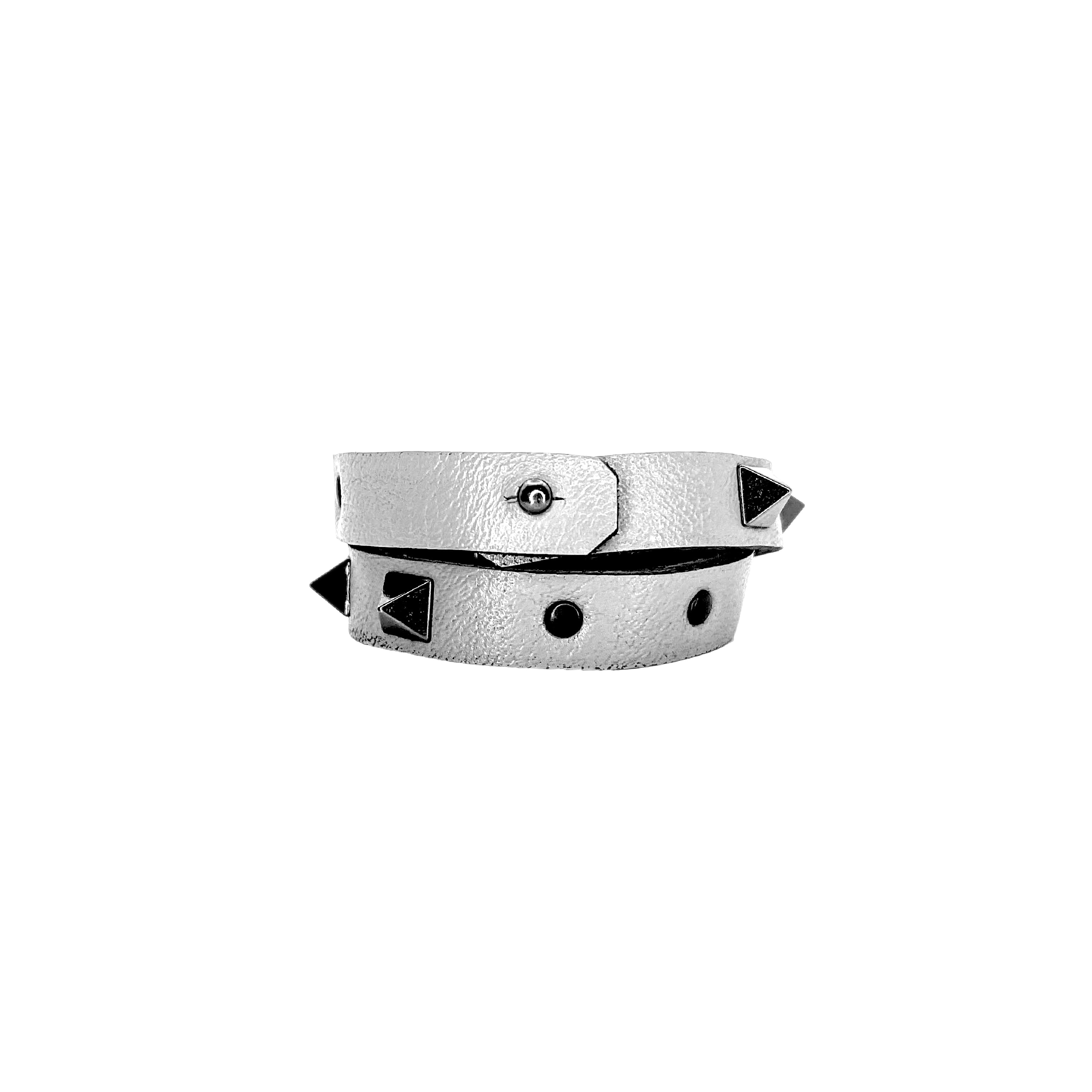 SWC-003 / White Leather Cross Wrap Studded Bracelet