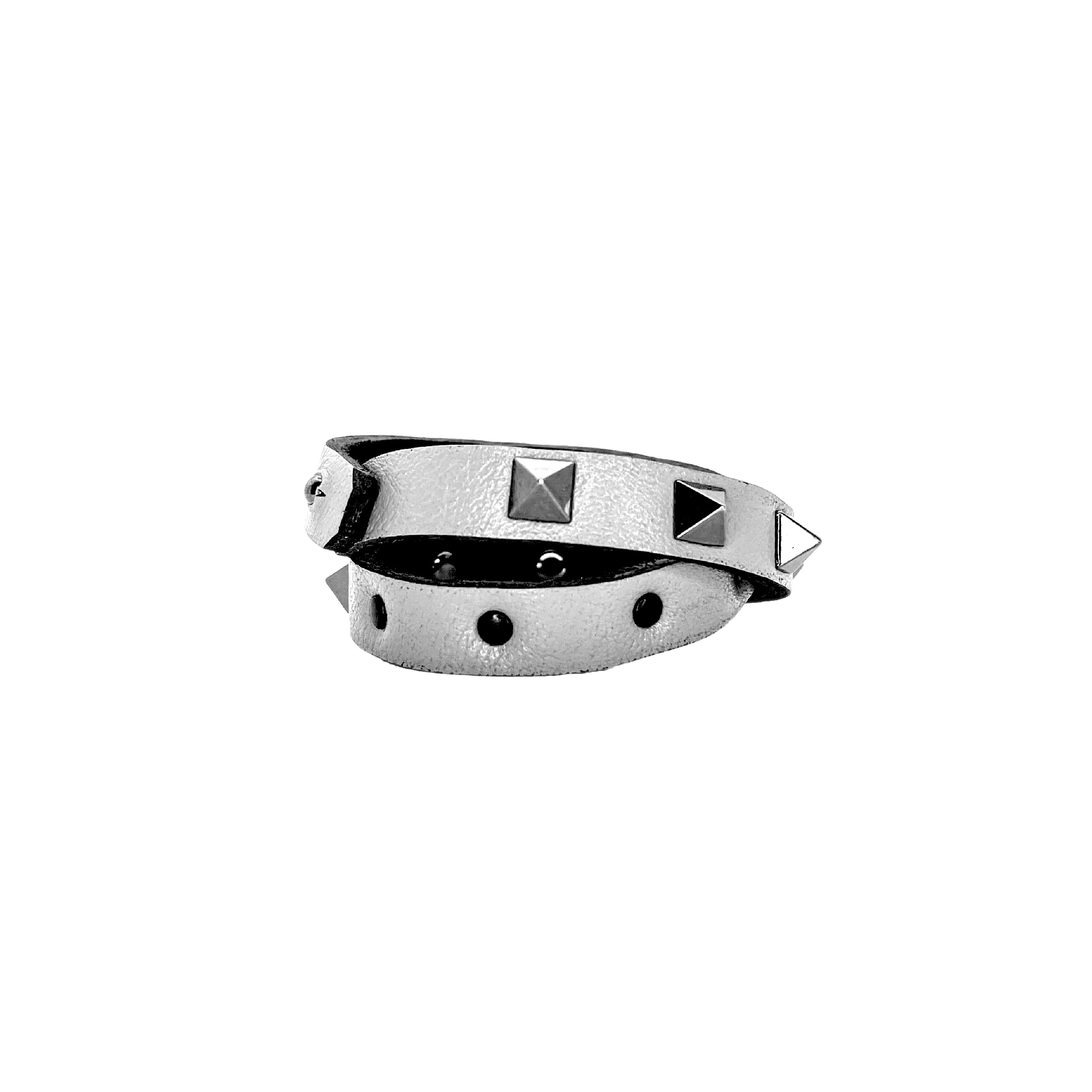SWC-003 / White Leather Cross Wrap Studded Bracelet