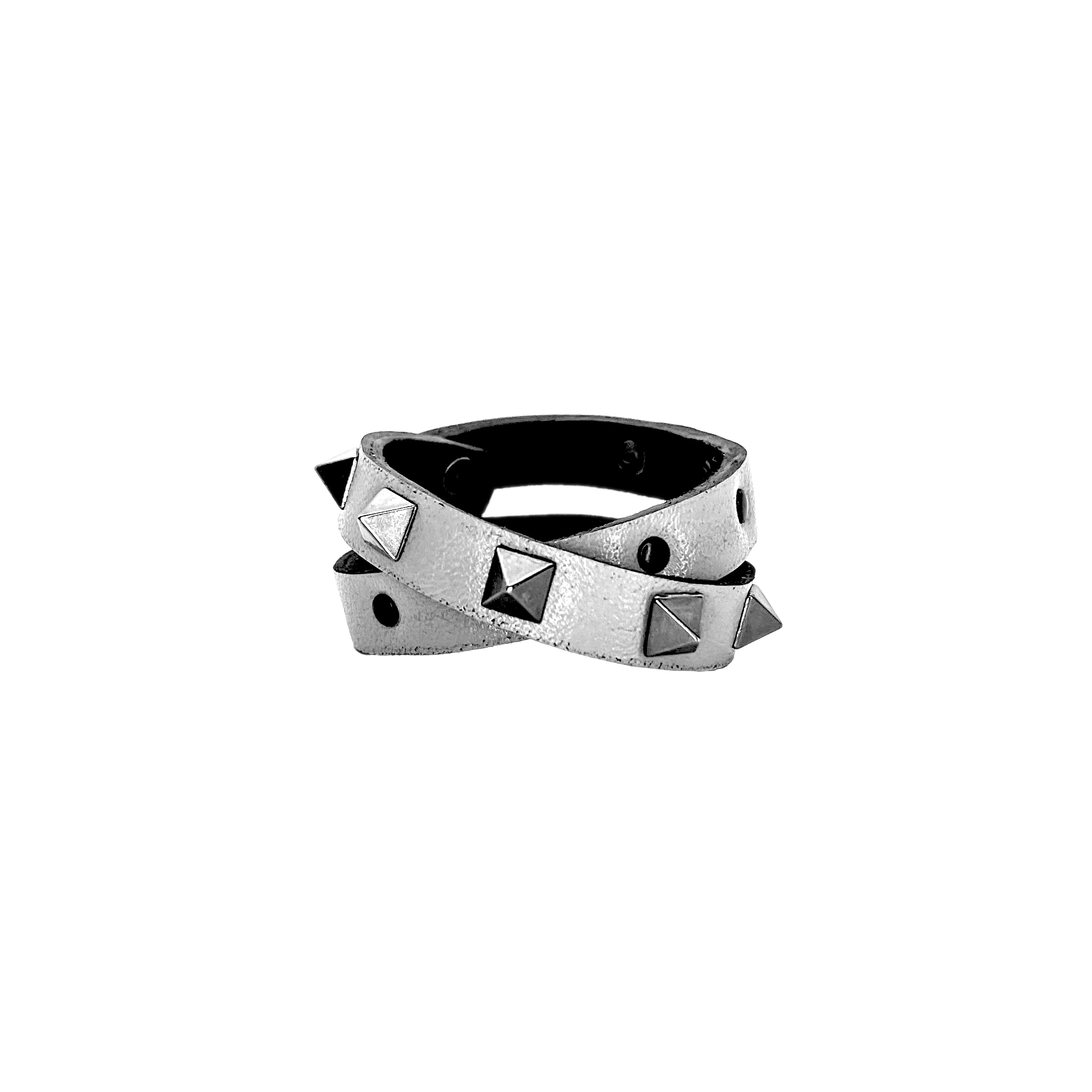 SWC-003 / White Leather Cross Wrap Studded Bracelet