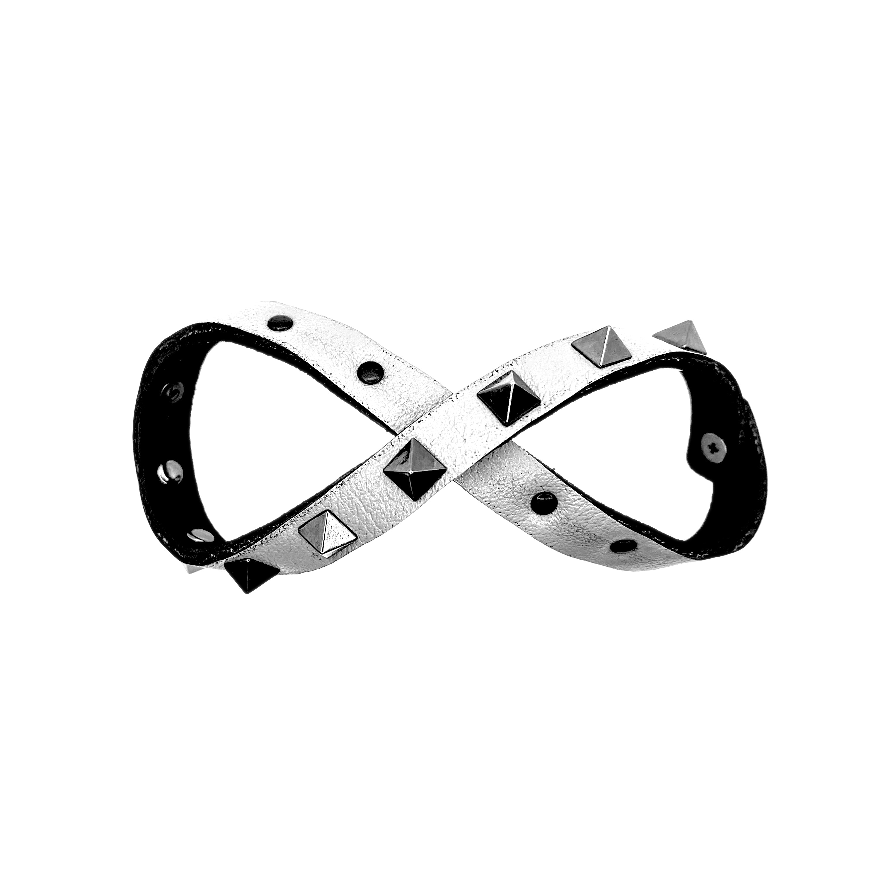 SWC-003 / White Leather Cross Wrap Studded Bracelet