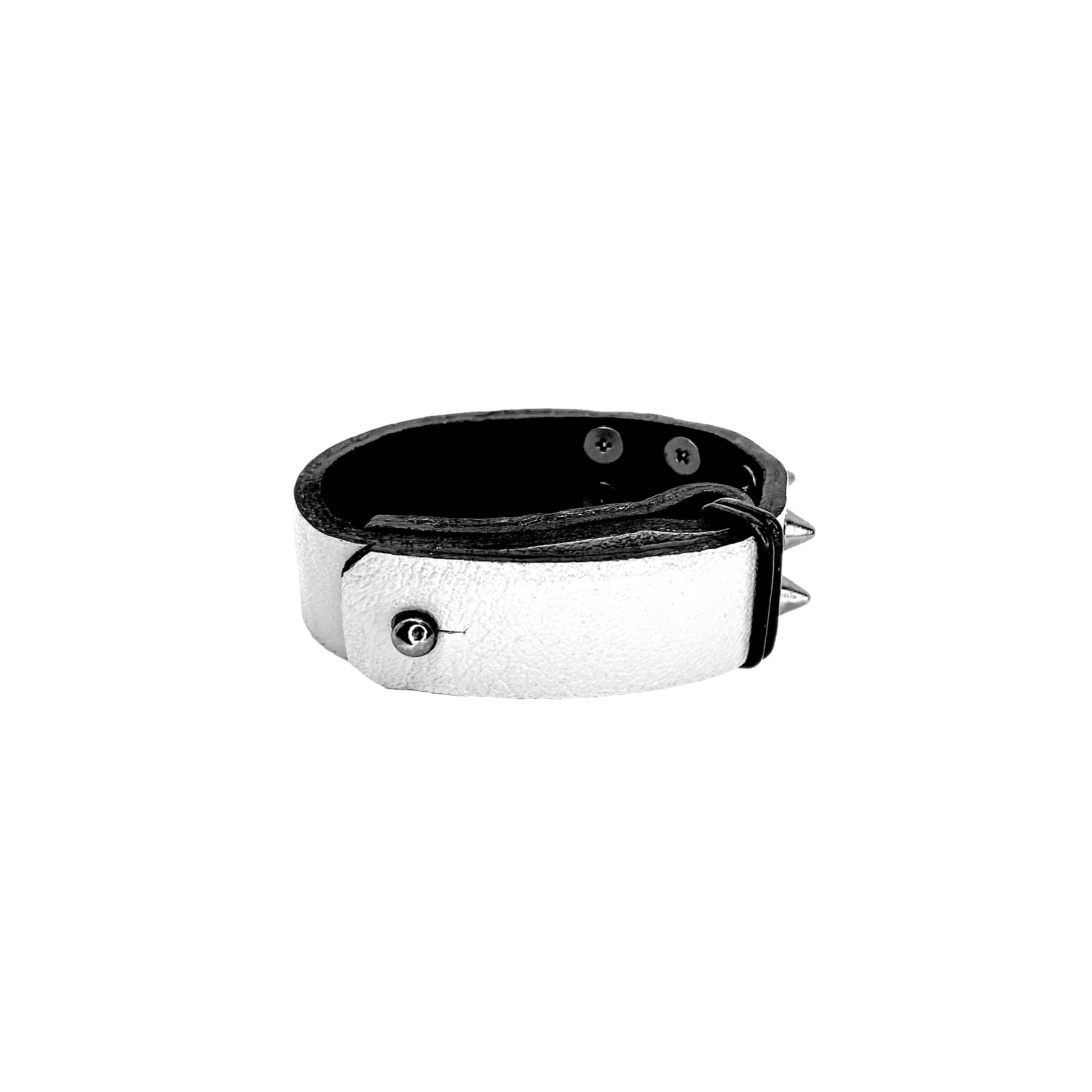 SW2-003 / White Leather 2-Ring Spiked Bracelet