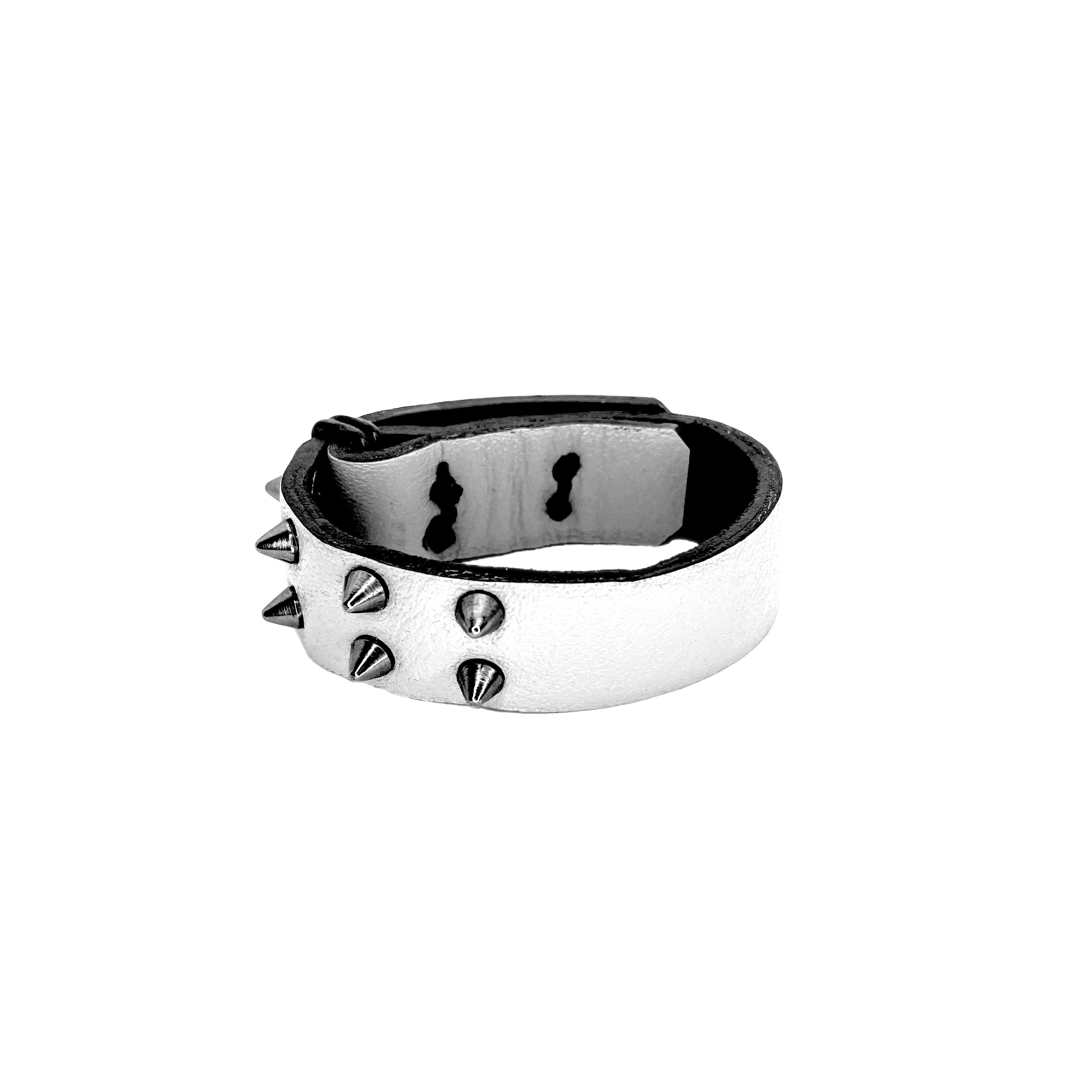 SW2-003 / White Leather 2-Ring Spiked Bracelet
