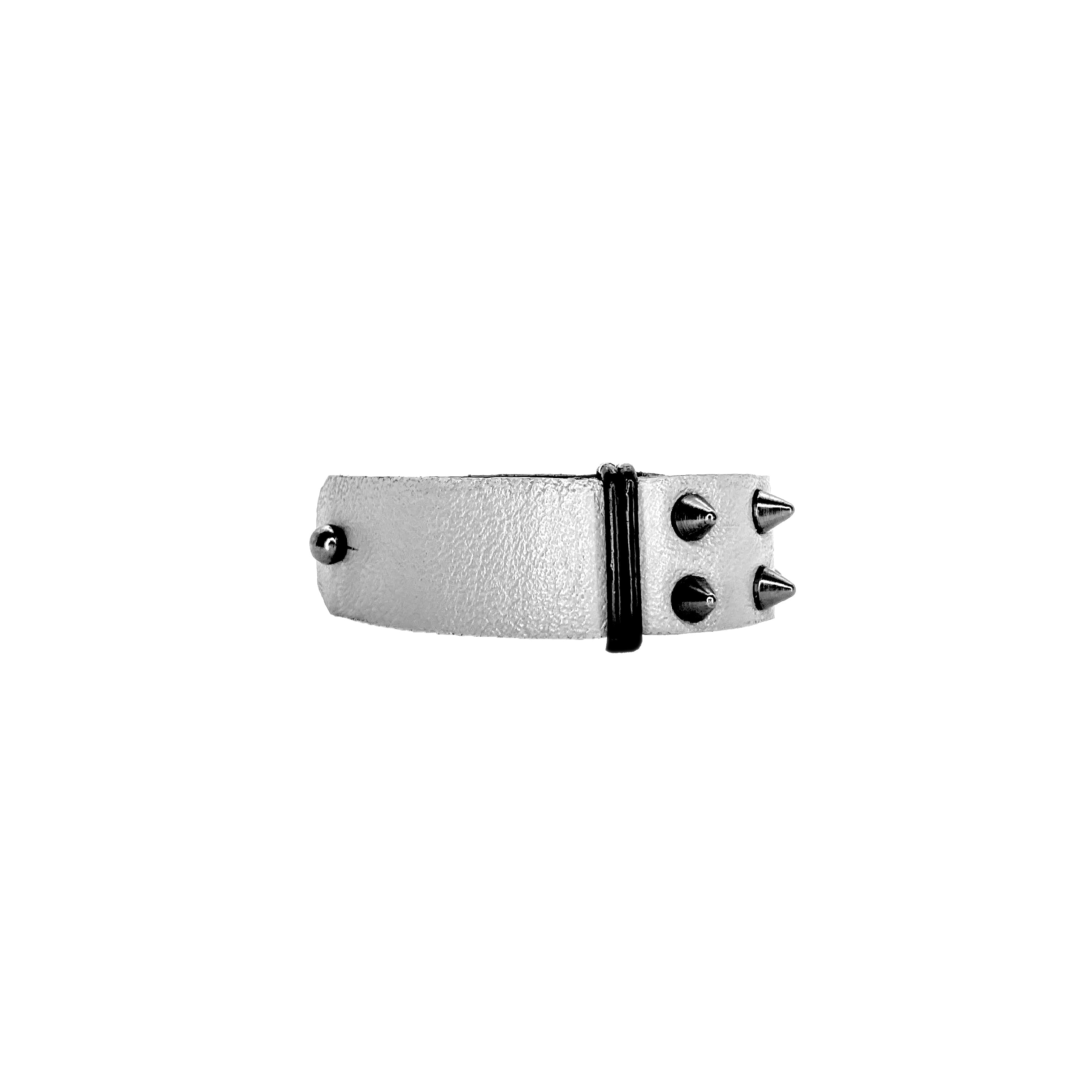 SW2-003 / White Leather 2-Ring Spiked Bracelet