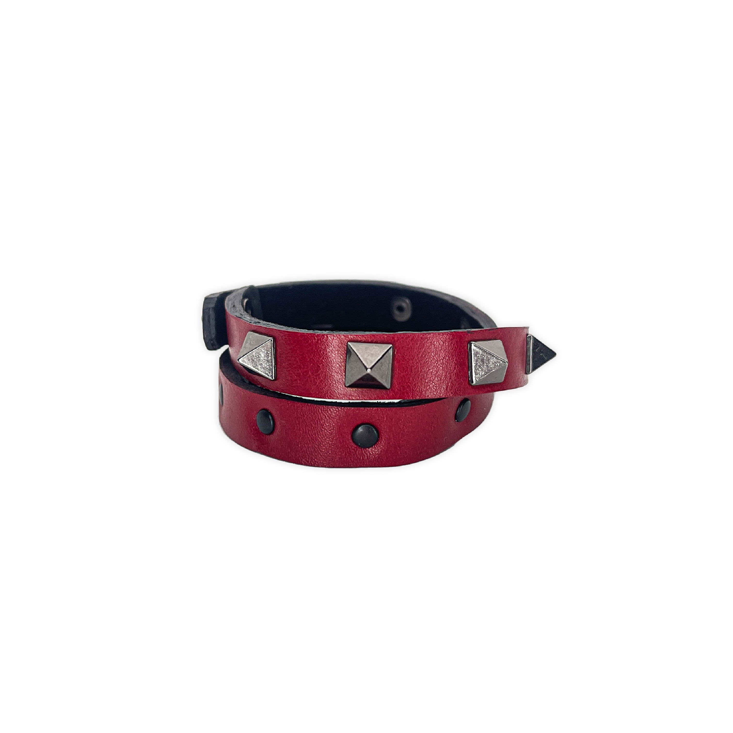 SWC-004 / Red Leather Cross Wrap Studded Bracelet