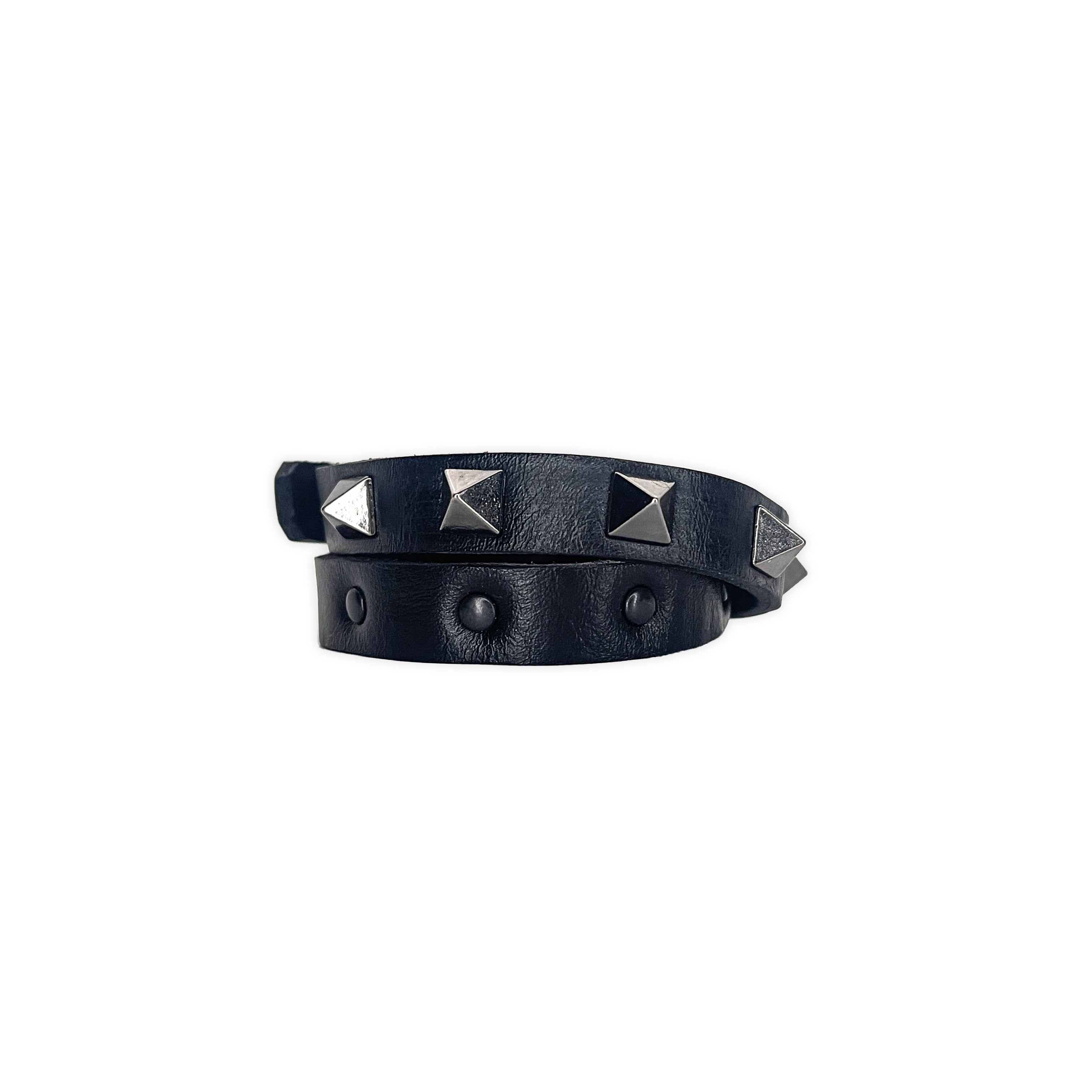 SWC-001 / Black Leather Cross Wrap Studded Bracelet