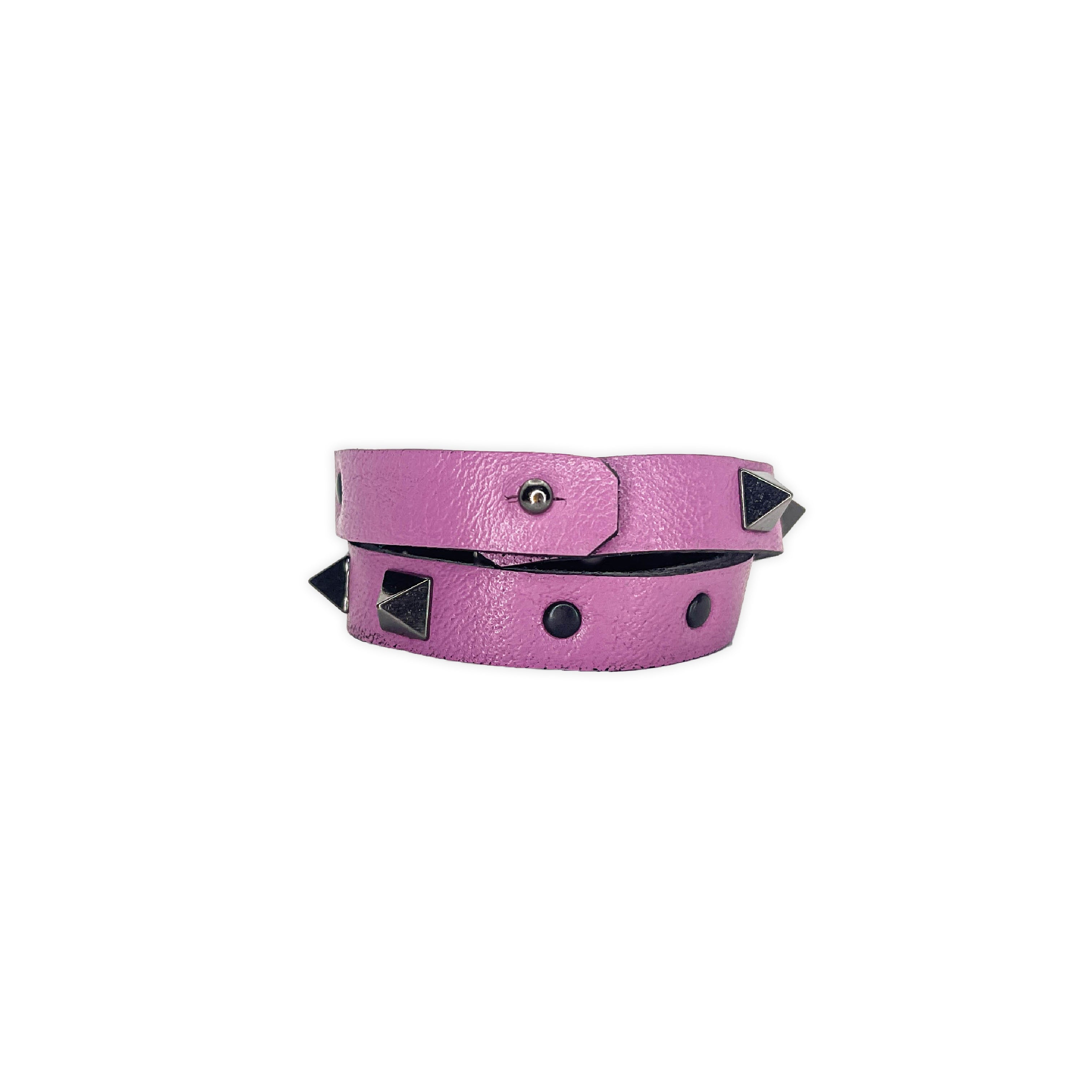 SWC-005 / Pink Leather Cross Wrap Studded Bracelet