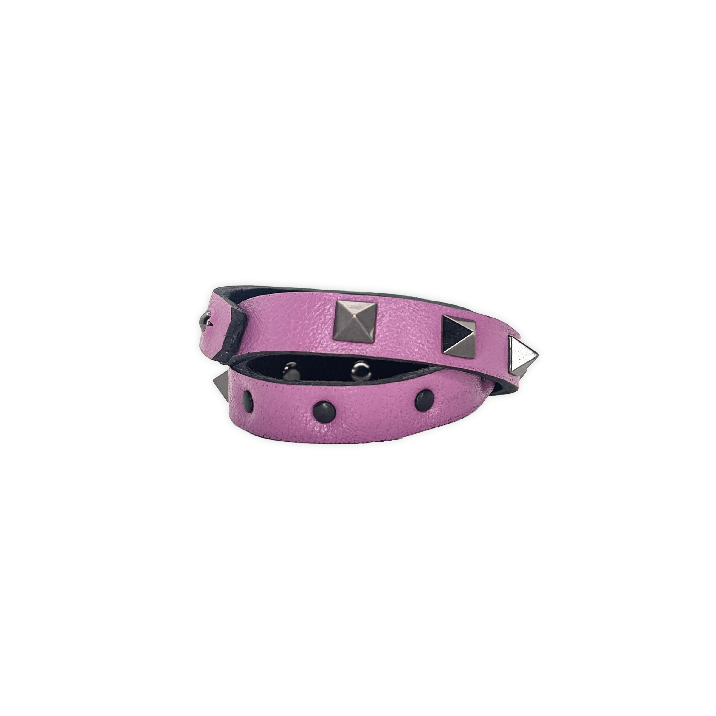 SWC-005 / Pink Leather Cross Wrap Studded Bracelet