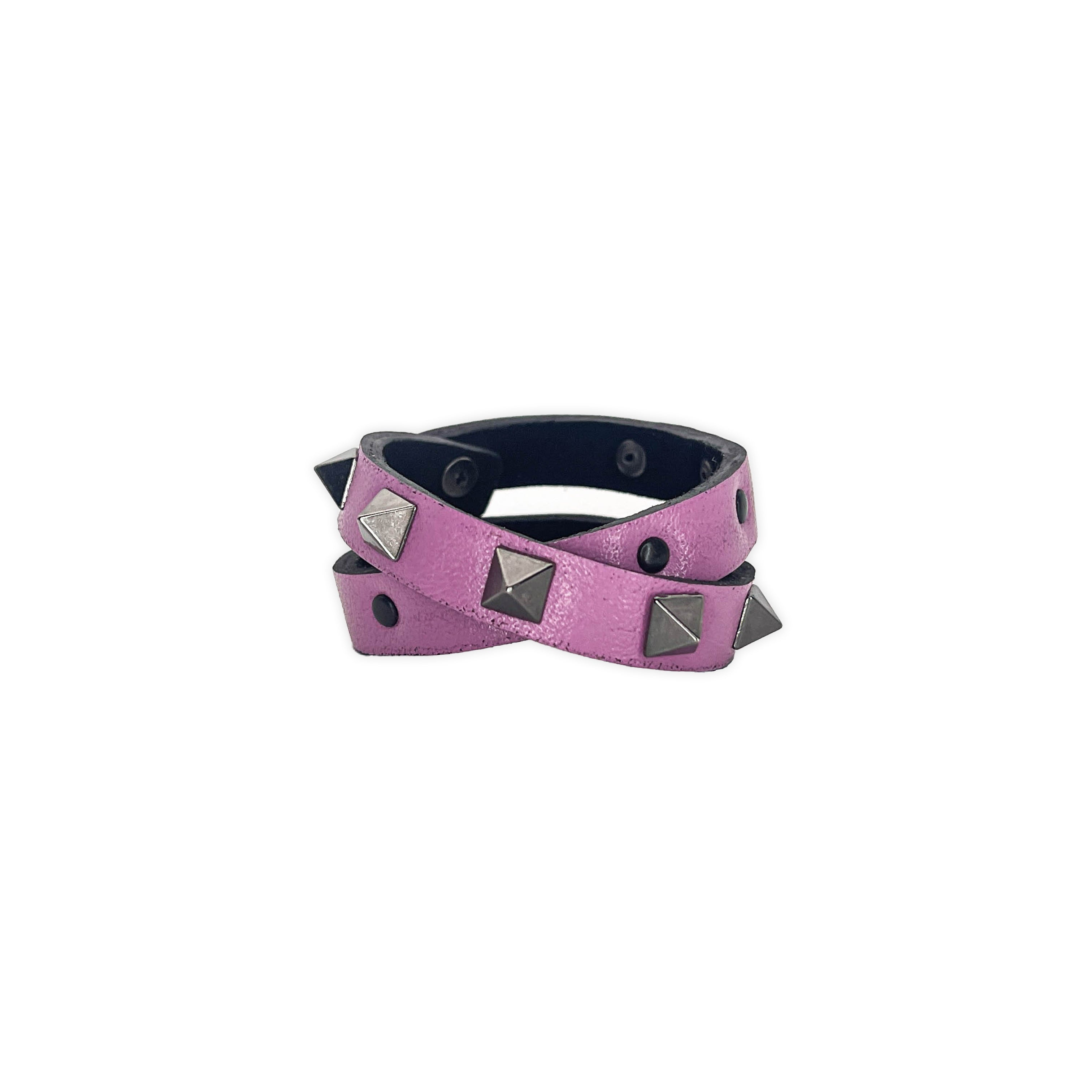 SWC-005 / Pink Leather Cross Wrap Studded Bracelet