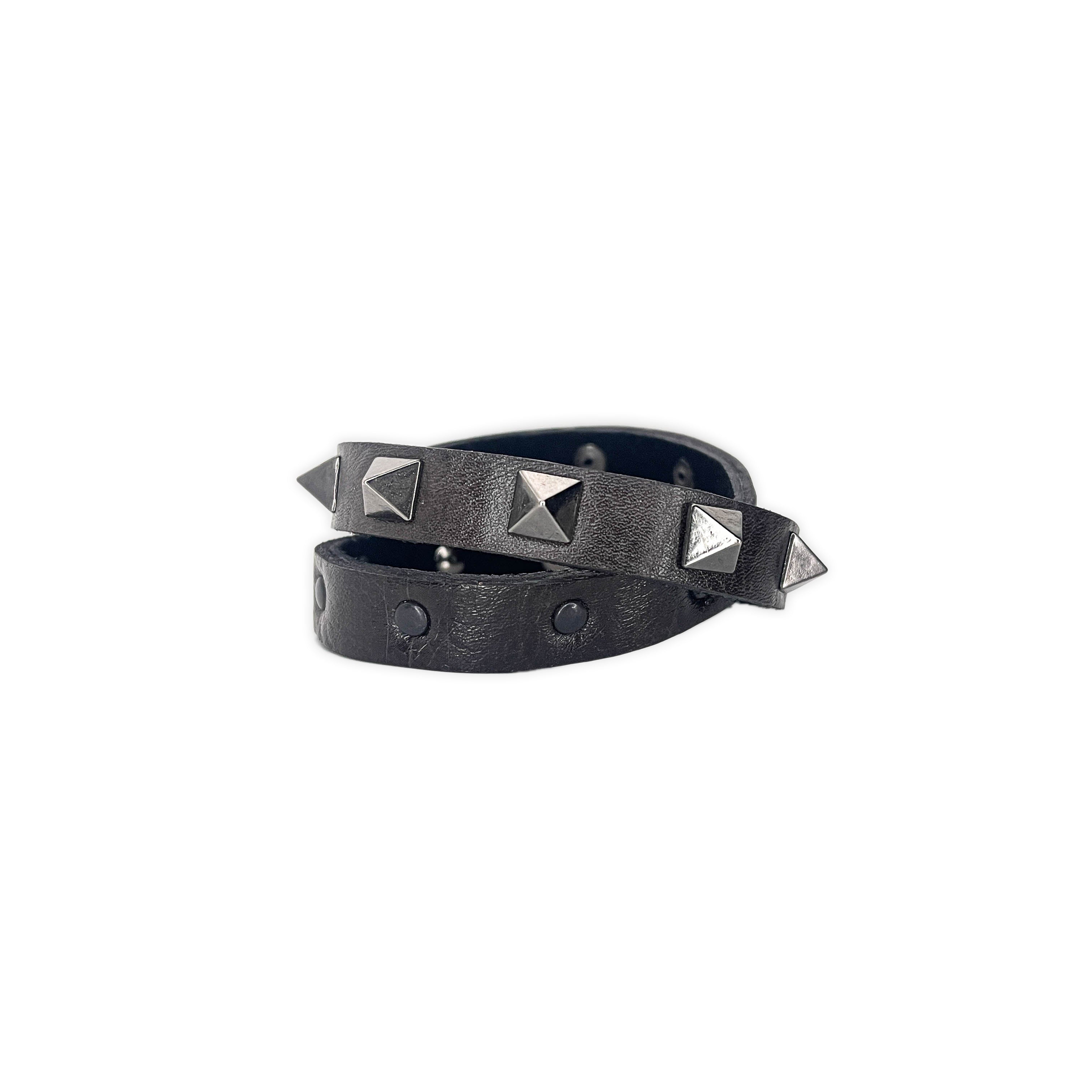 SWC-002 / Brown Leather Cross Wrap Studded Bracelet