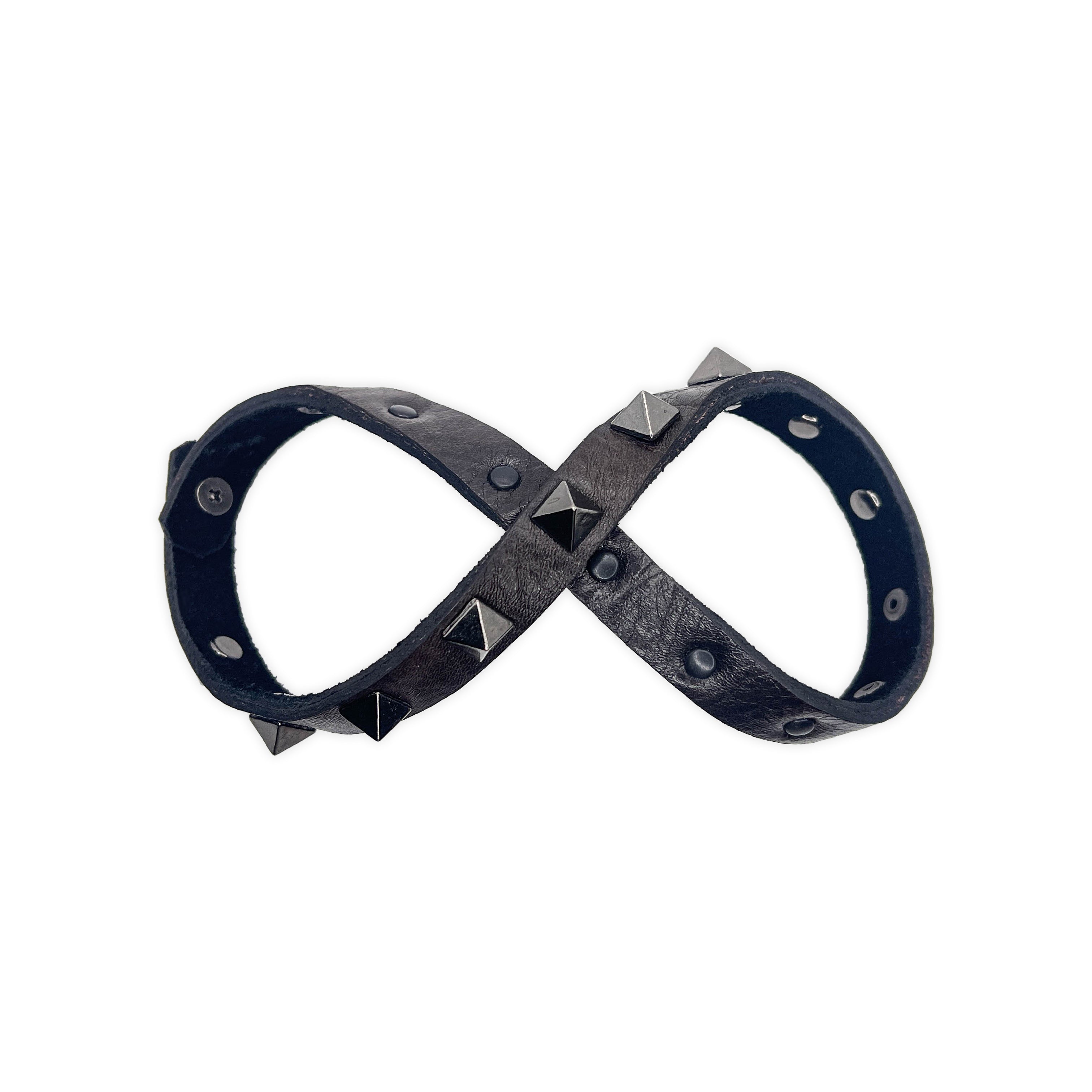 SWC-002 / Brown Leather Cross Wrap Studded Bracelet