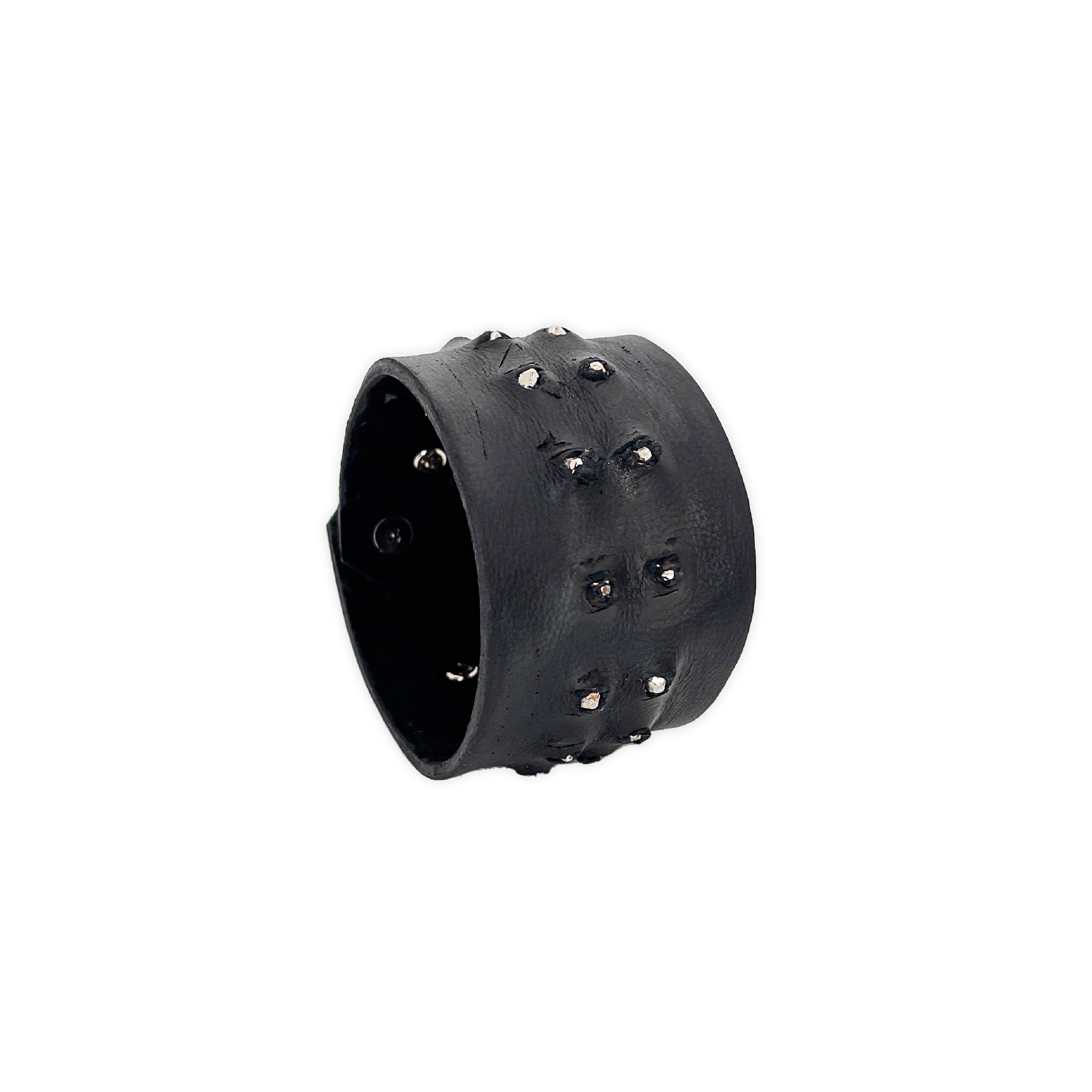 SWR-001 / Wide Exposed Leather Spiked Bracelet