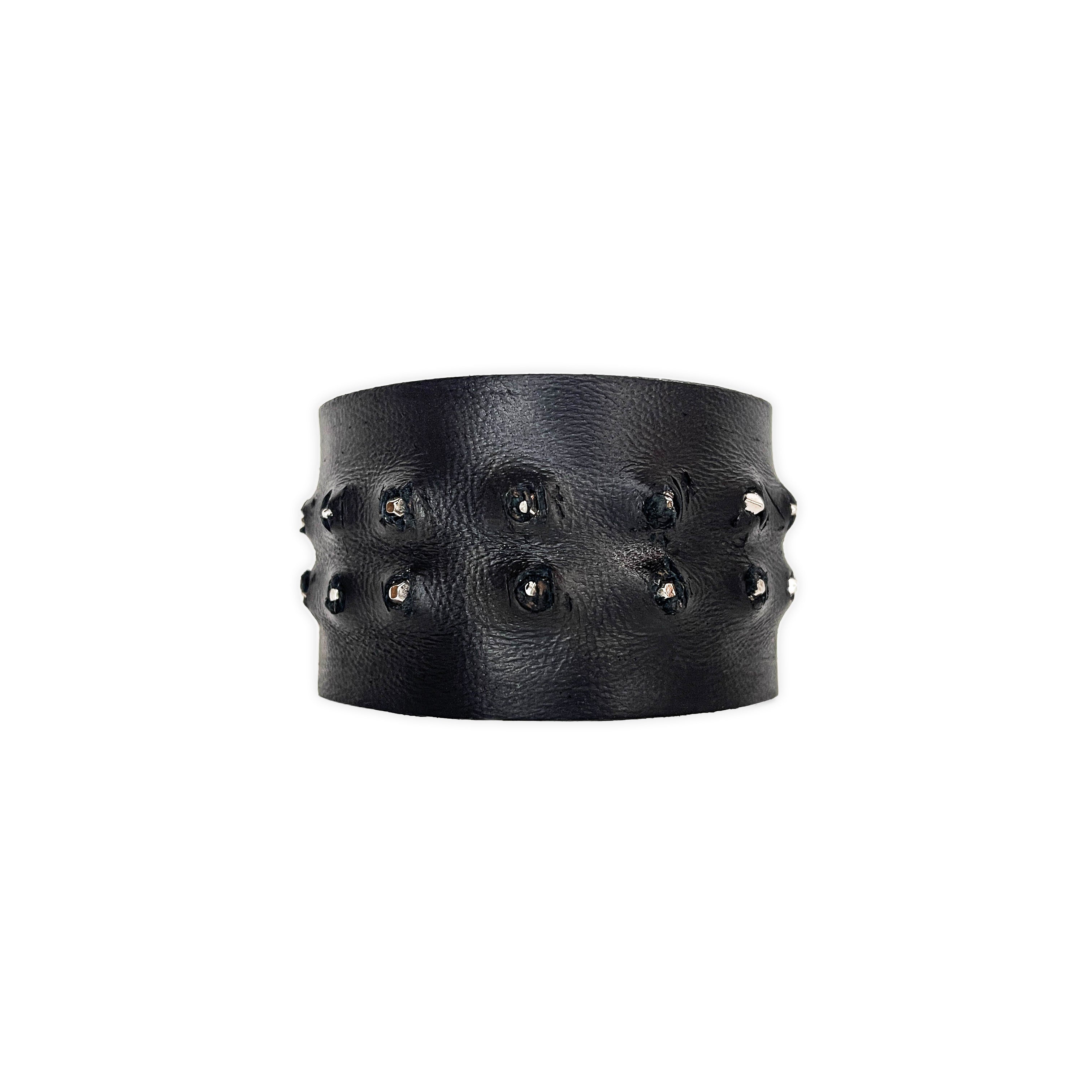 SWR-001 / Wide Exposed Leather Spiked Bracelet