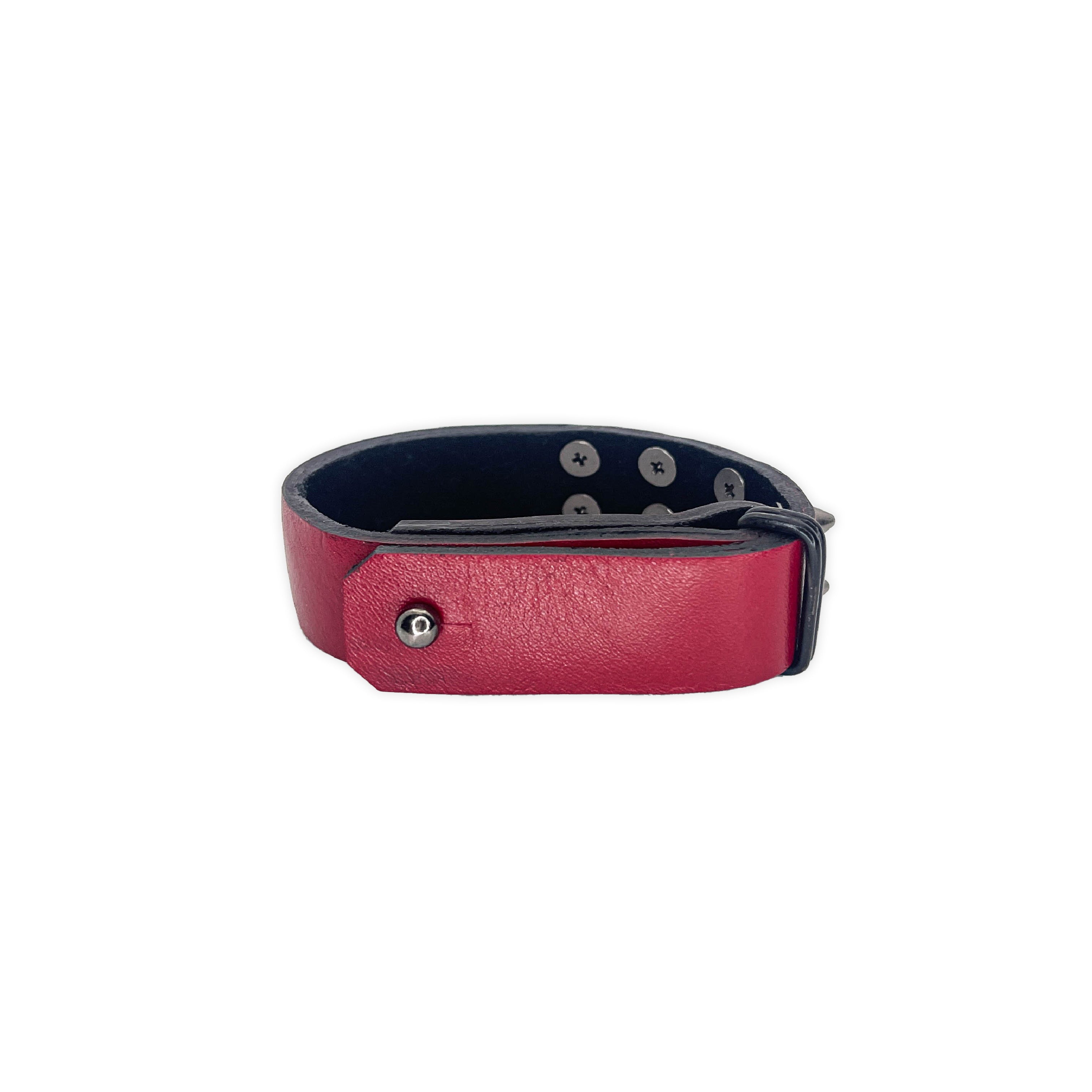 SW2-004 / Red Leather 2-Ring Spiked Bracelet