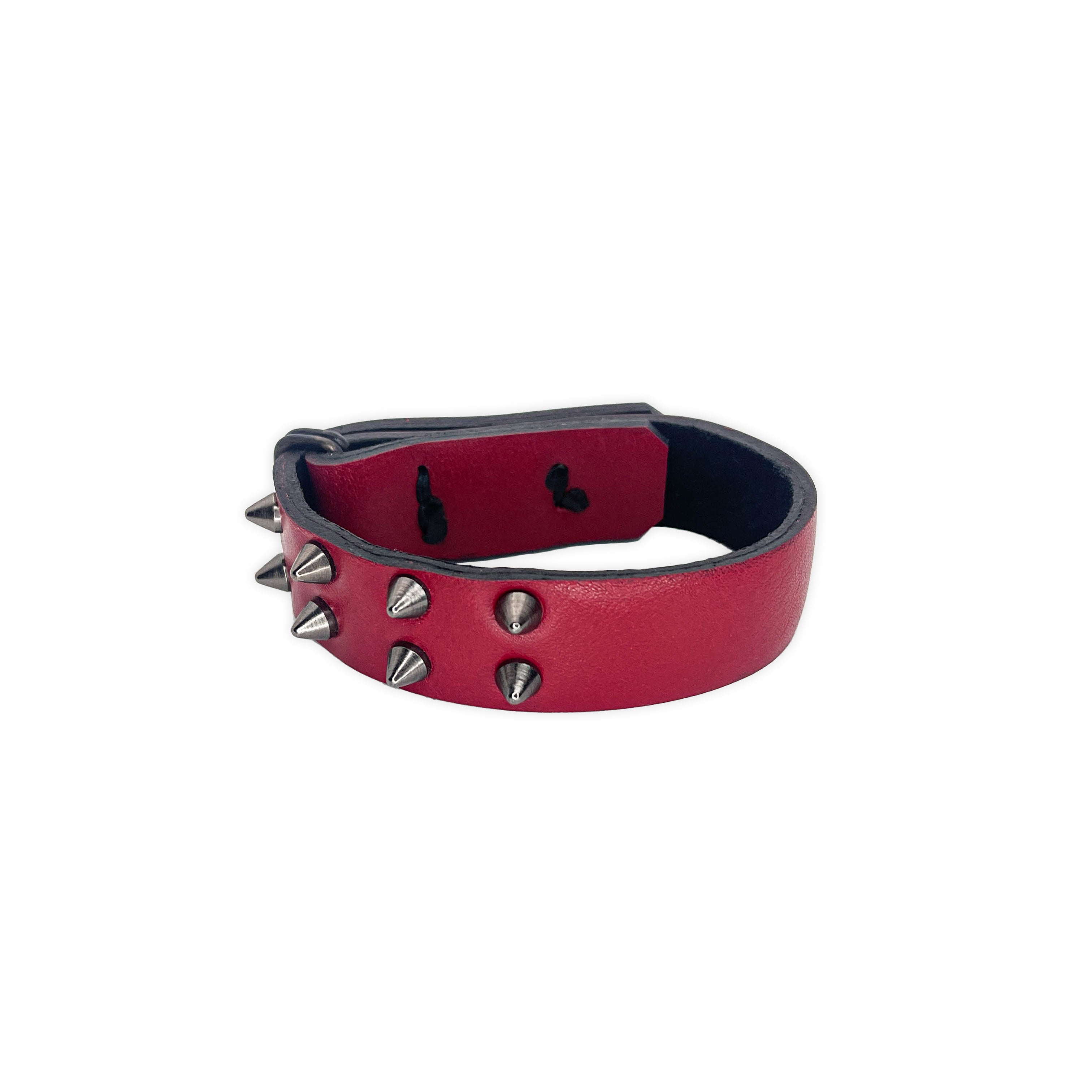 SW2-004 / Red Leather 2-Ring Spiked Bracelet
