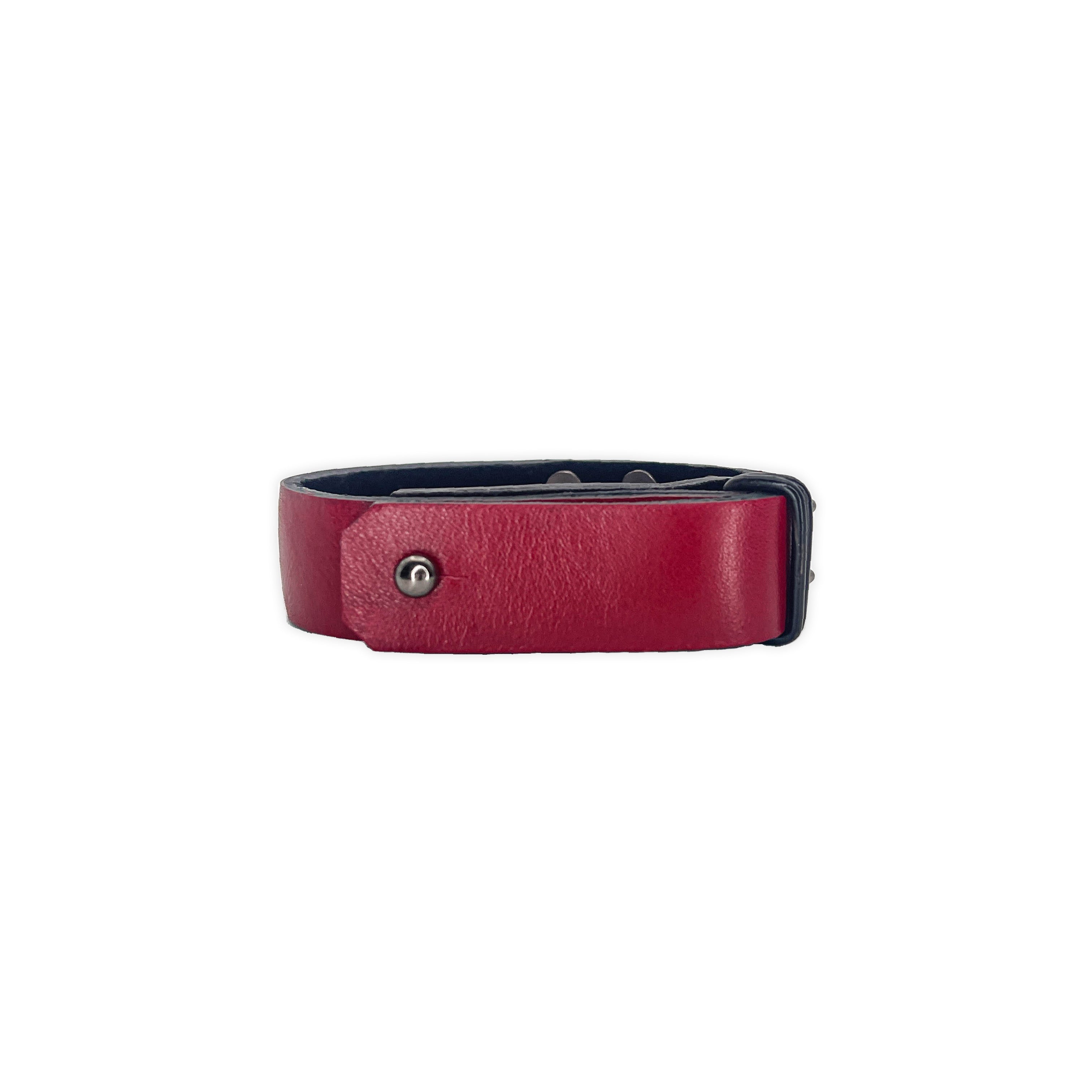 SW2-004 / Red Leather 2-Ring Spiked Bracelet
