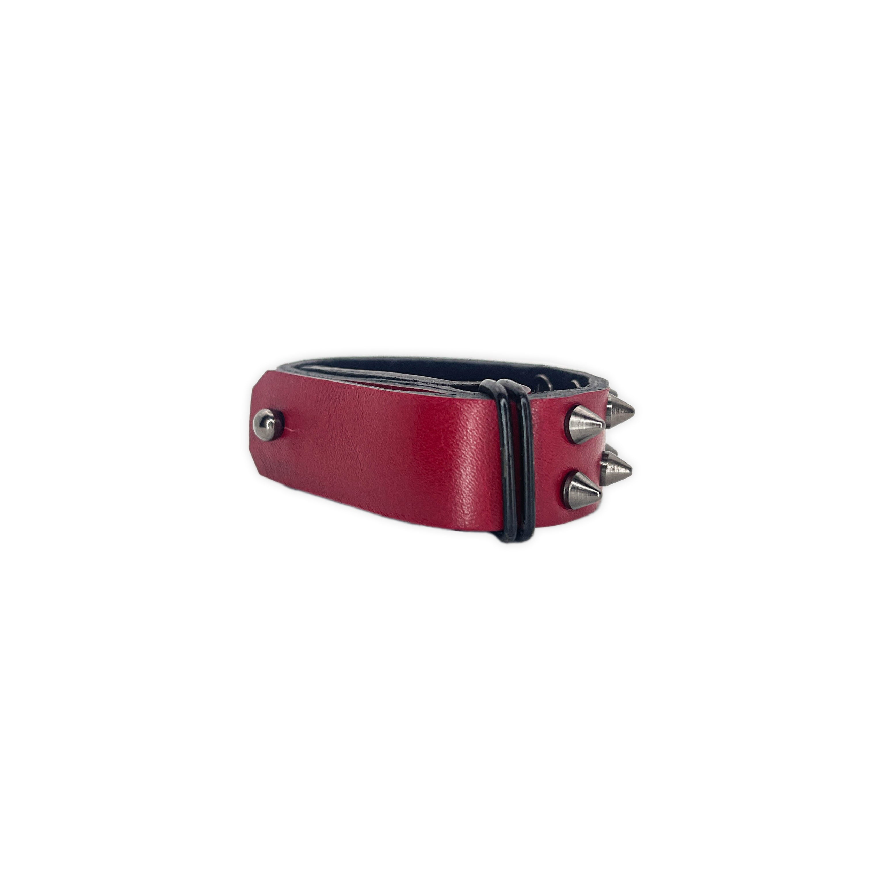 SW2-004 / Red Leather 2-Ring Spiked Bracelet