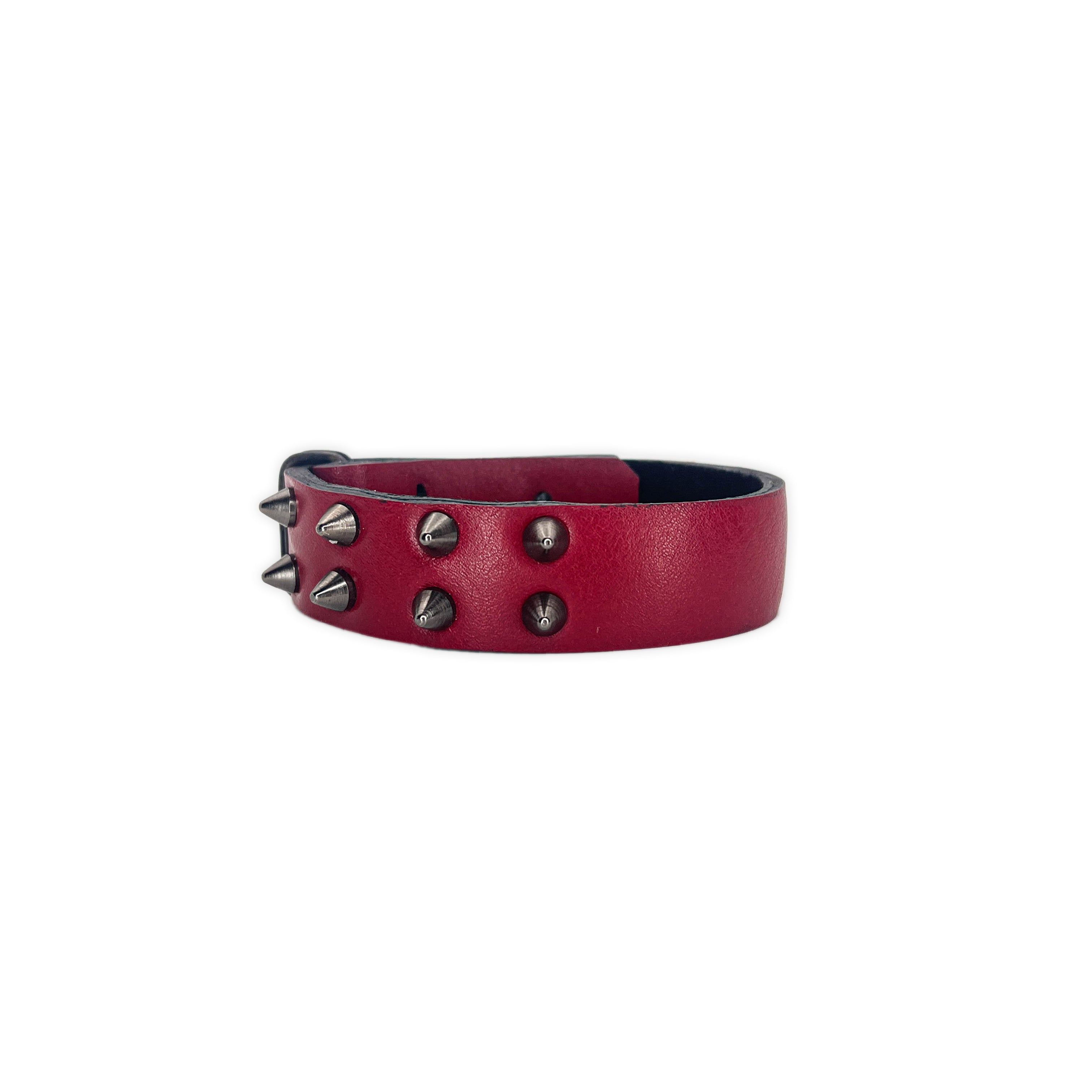 SW2-004 / Red Leather 2-Ring Spiked Bracelet