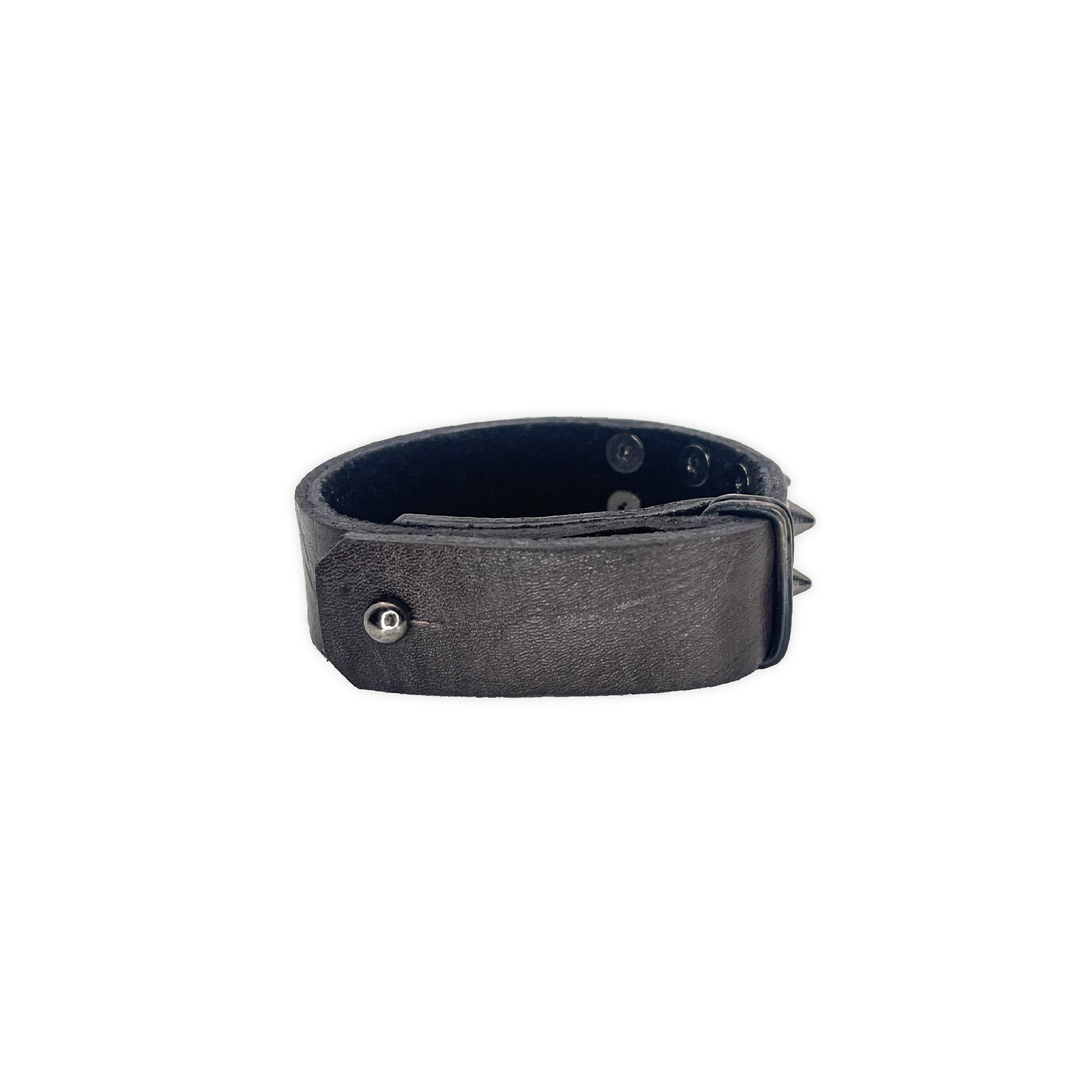 SW2-002 / Brown Leather 2-Ring Spiked Bracelet