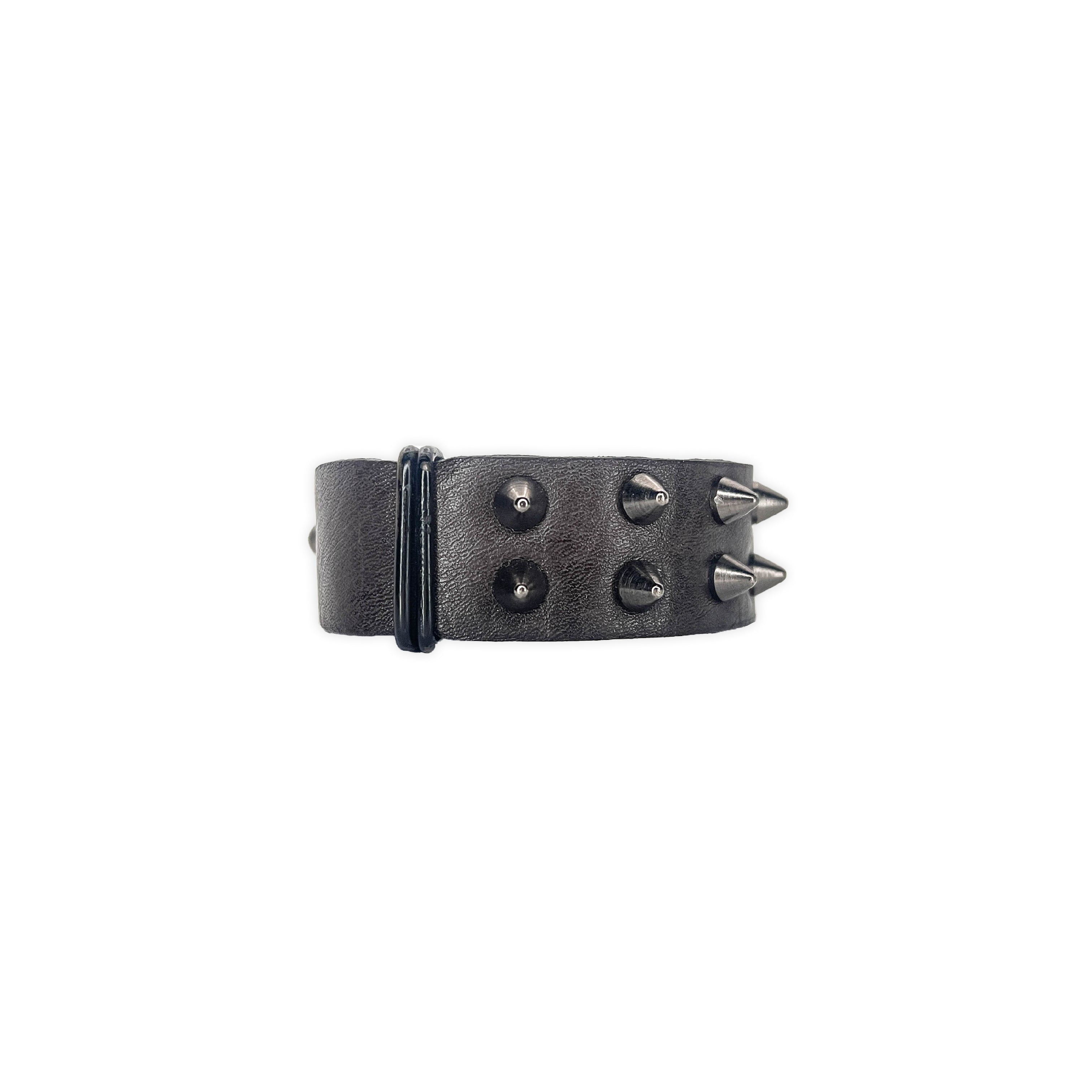 SW2-002 / Brown Leather 2-Ring Spiked Bracelet