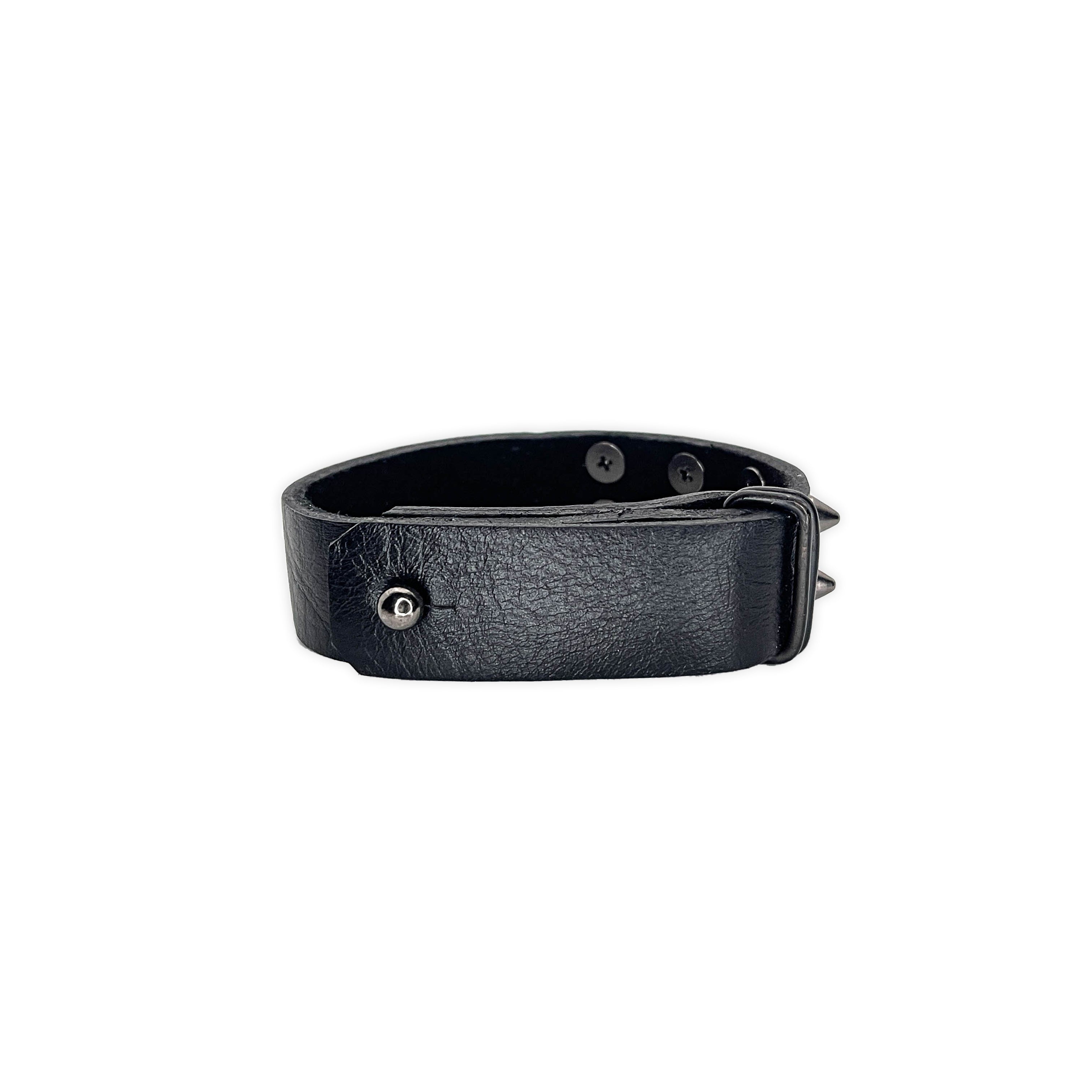 SW2-001 / Black Leather 2-Ringed Spiked Bracelet
