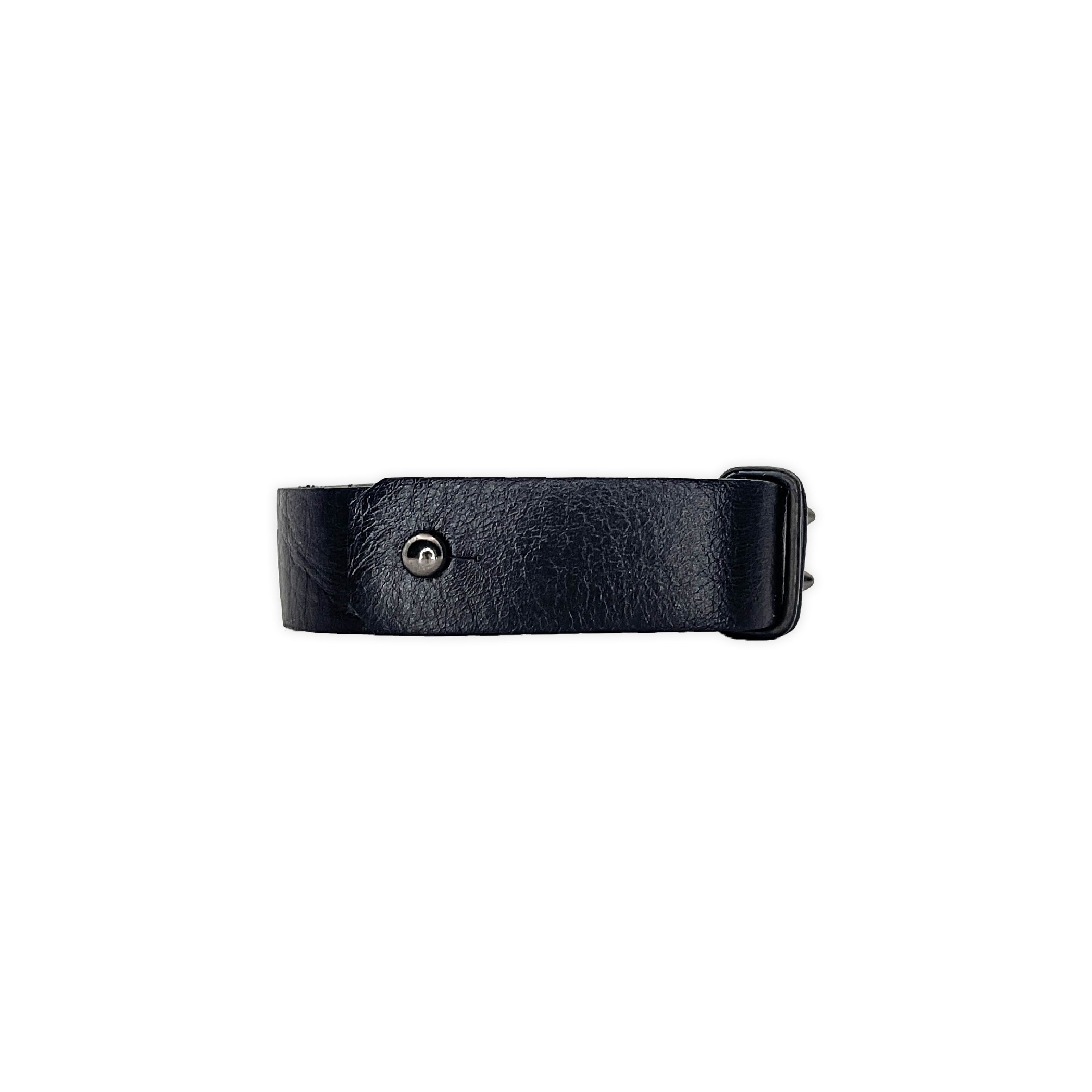 SW2-001 / Black Leather 2-Ringed Spiked Bracelet