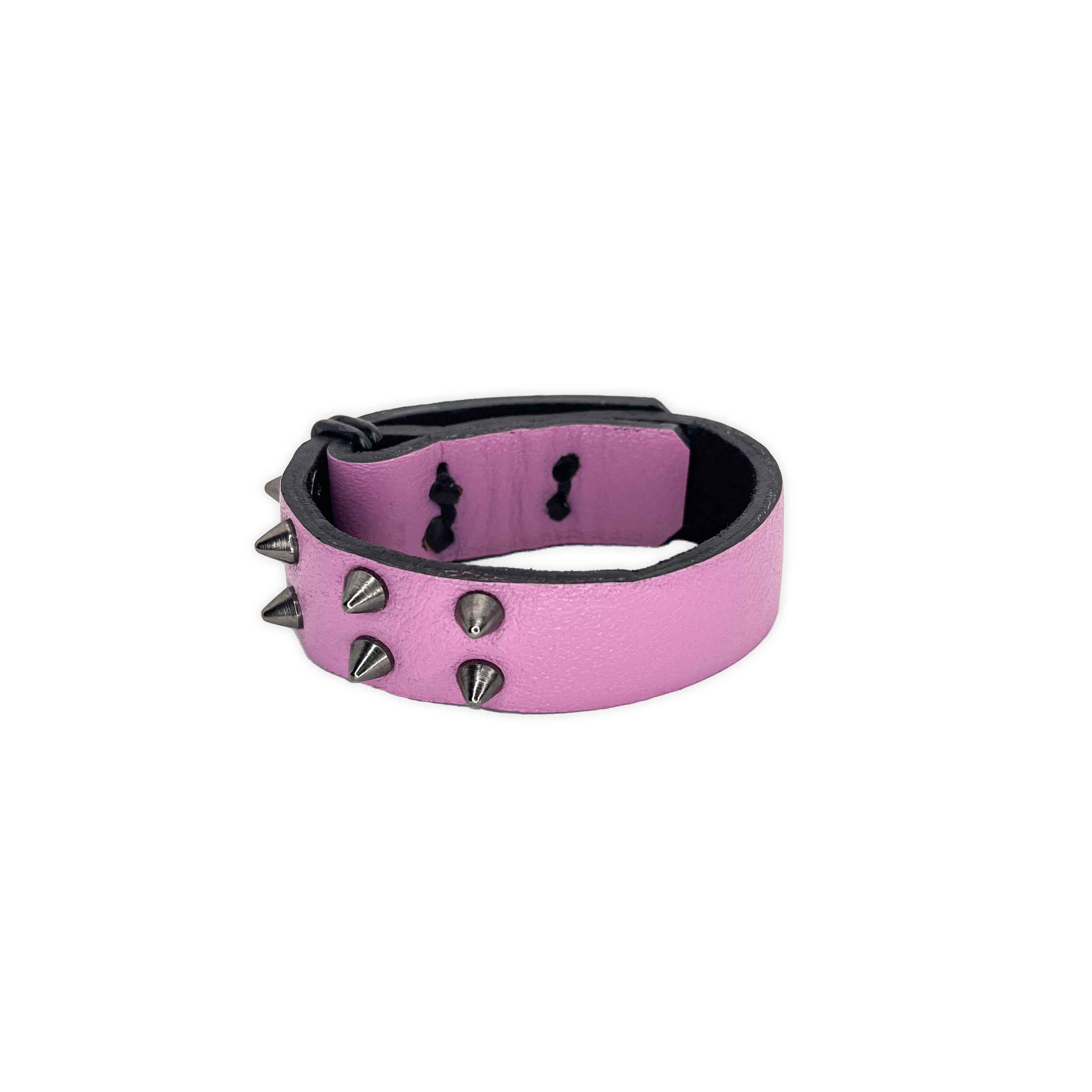 SW2-005 / Pink Leather 2-Ring Spiked Bracelet