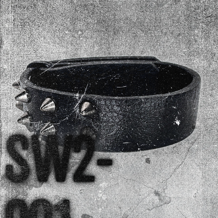 SW2-001 / Black Leather 2-Ringed Spiked Bracelet