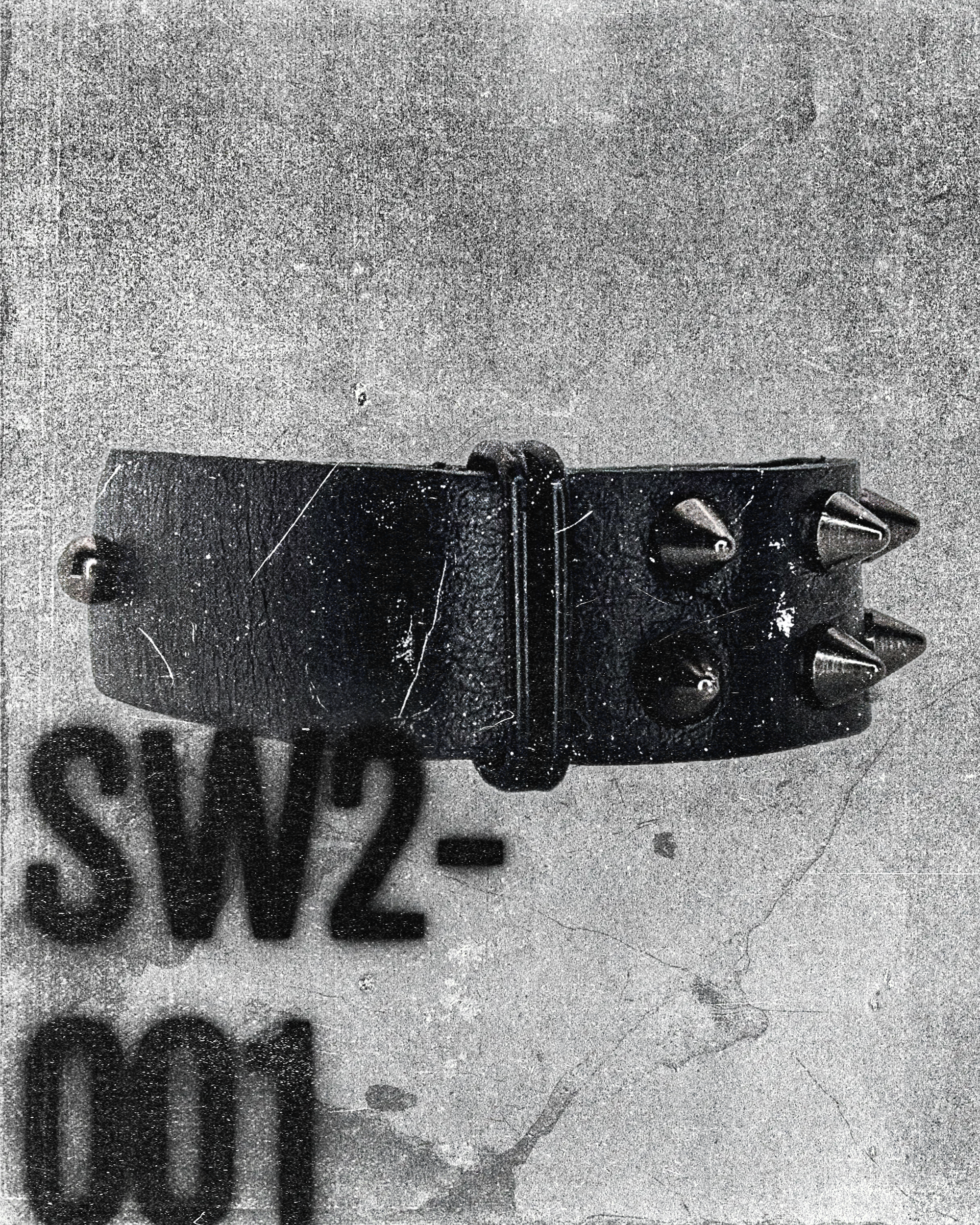 SW2-001 / Black Leather 2-Ringed Spiked Bracelet