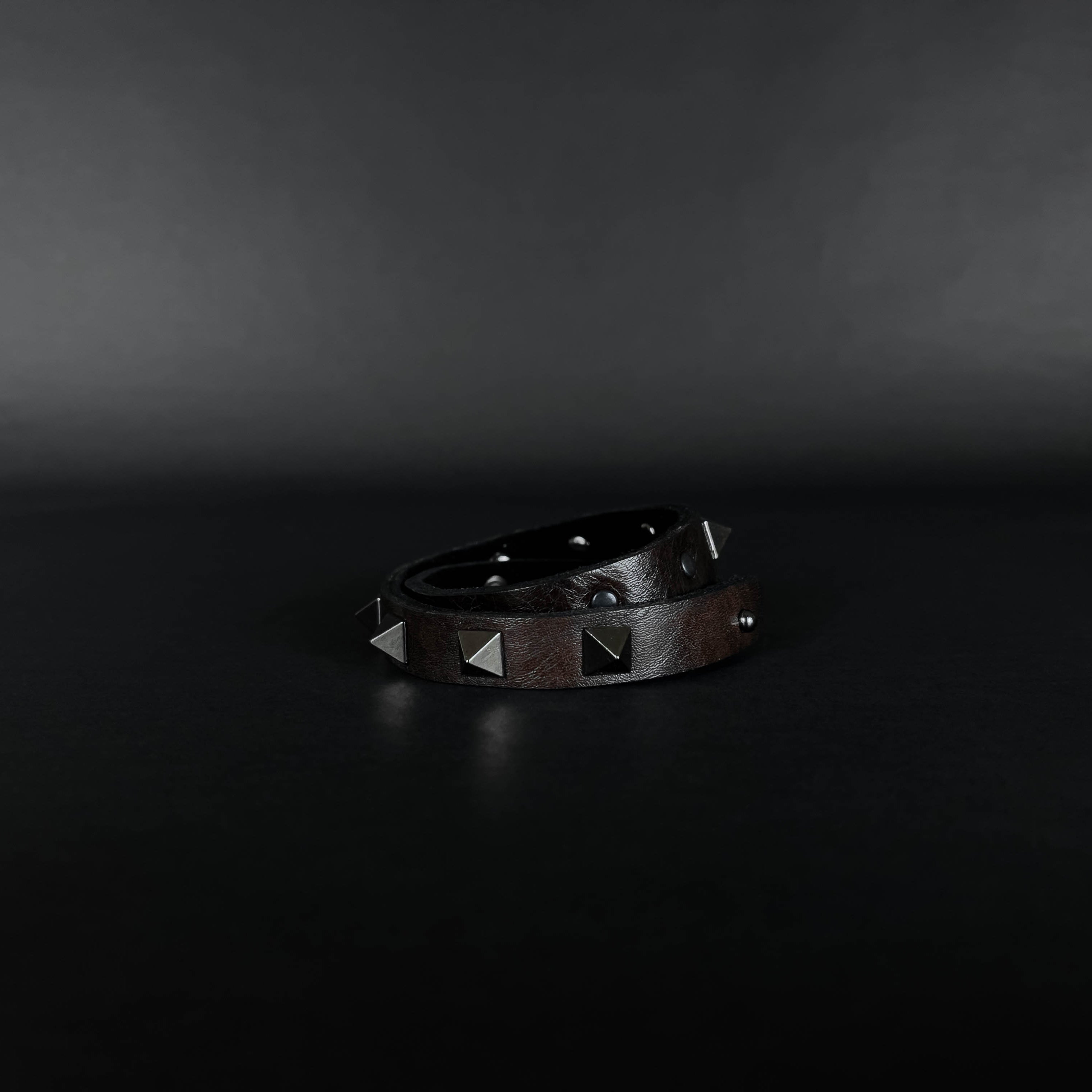 SWC-001 / Brown Leather Cross Wrap Studded Bracelet