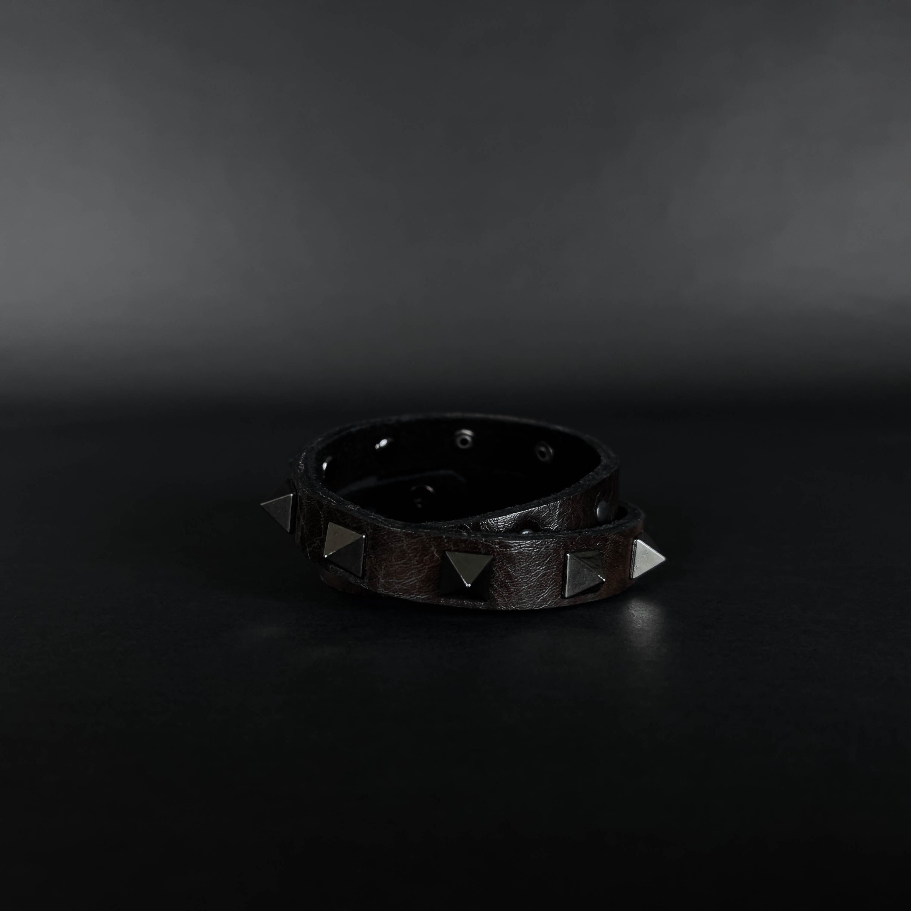 SWC-001 / Brown Leather Cross Wrap Studded Bracelet