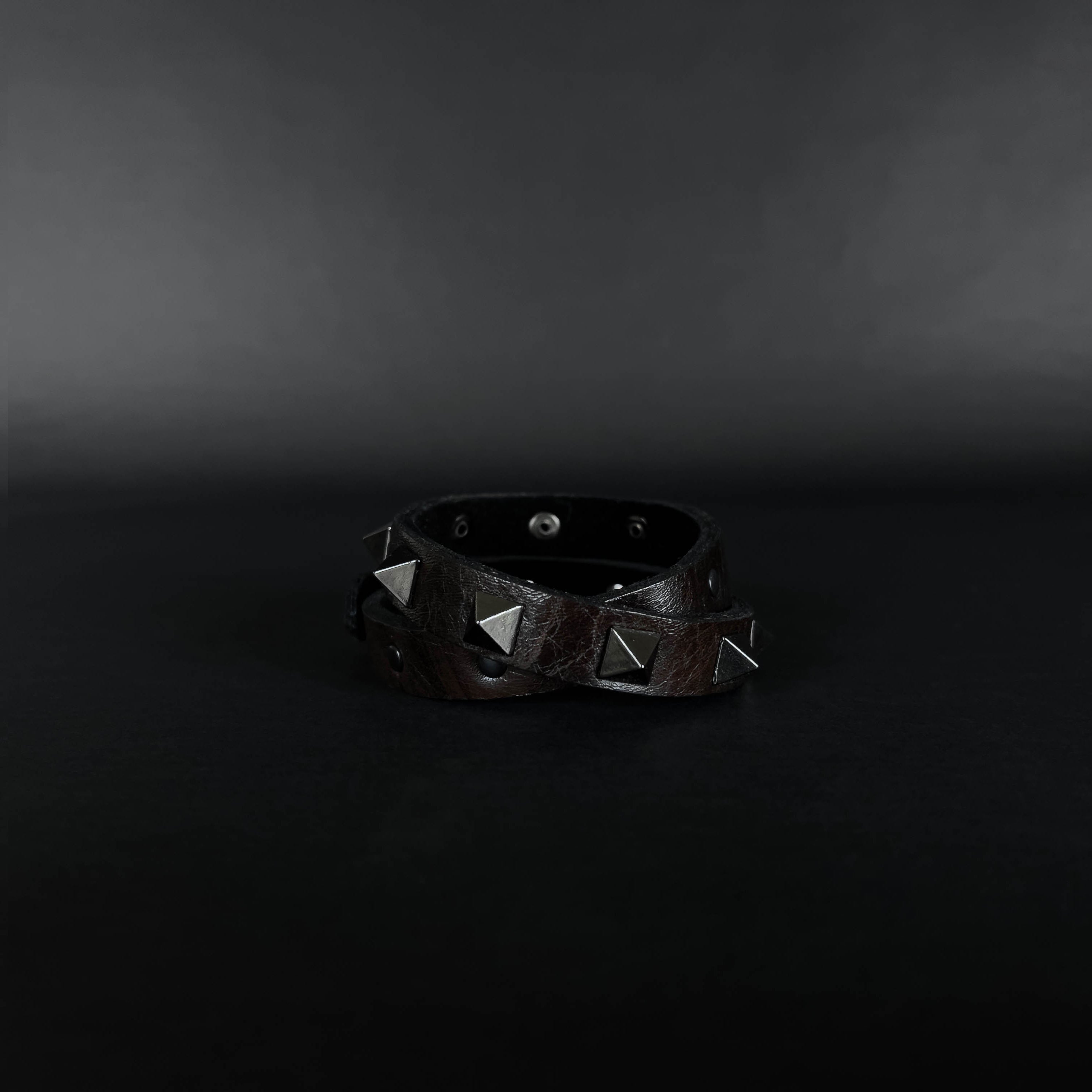 SWC-001 / Brown Leather Cross Wrap Studded Bracelet