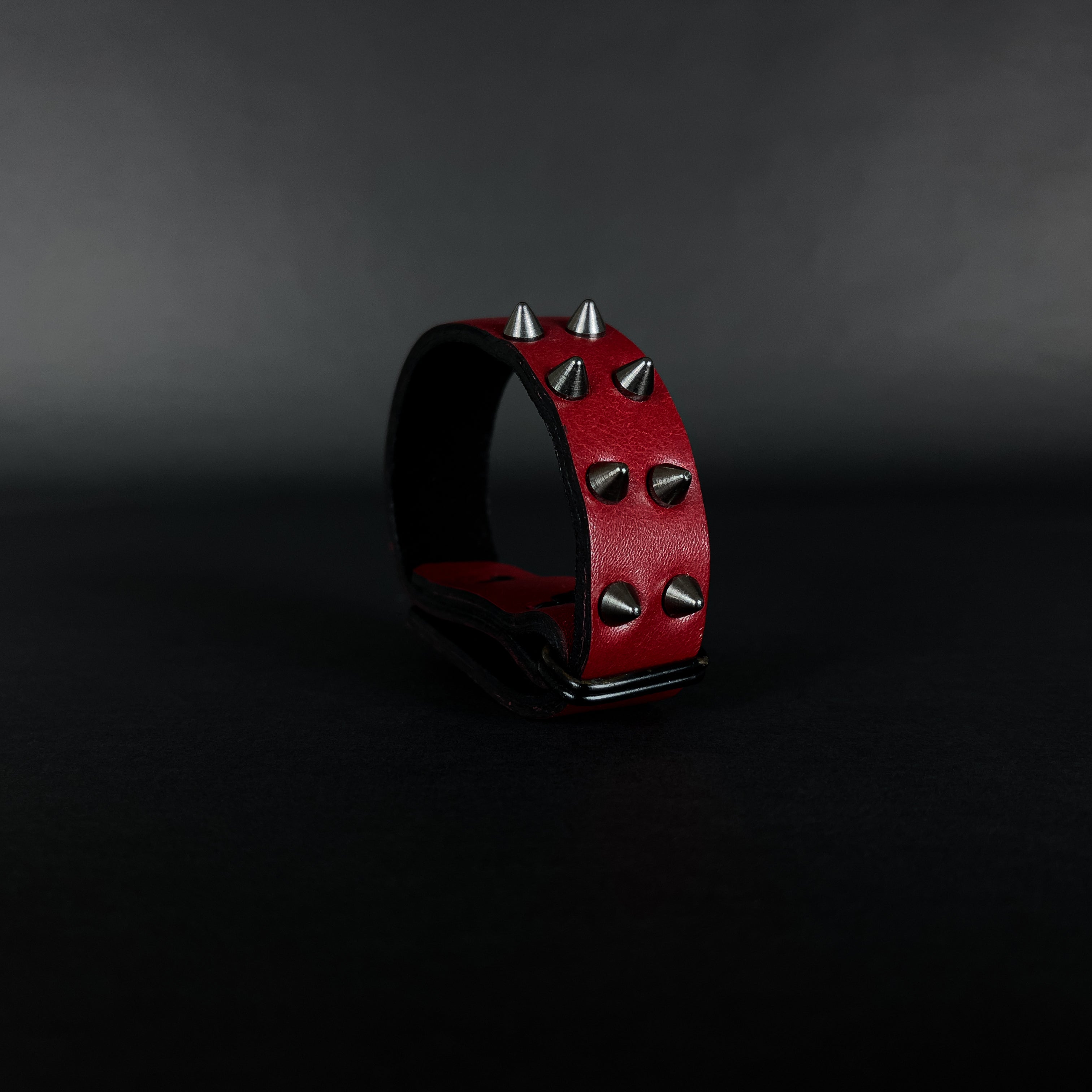 SW2-003 / Red Leather 2-Ring Spiked Bracelet