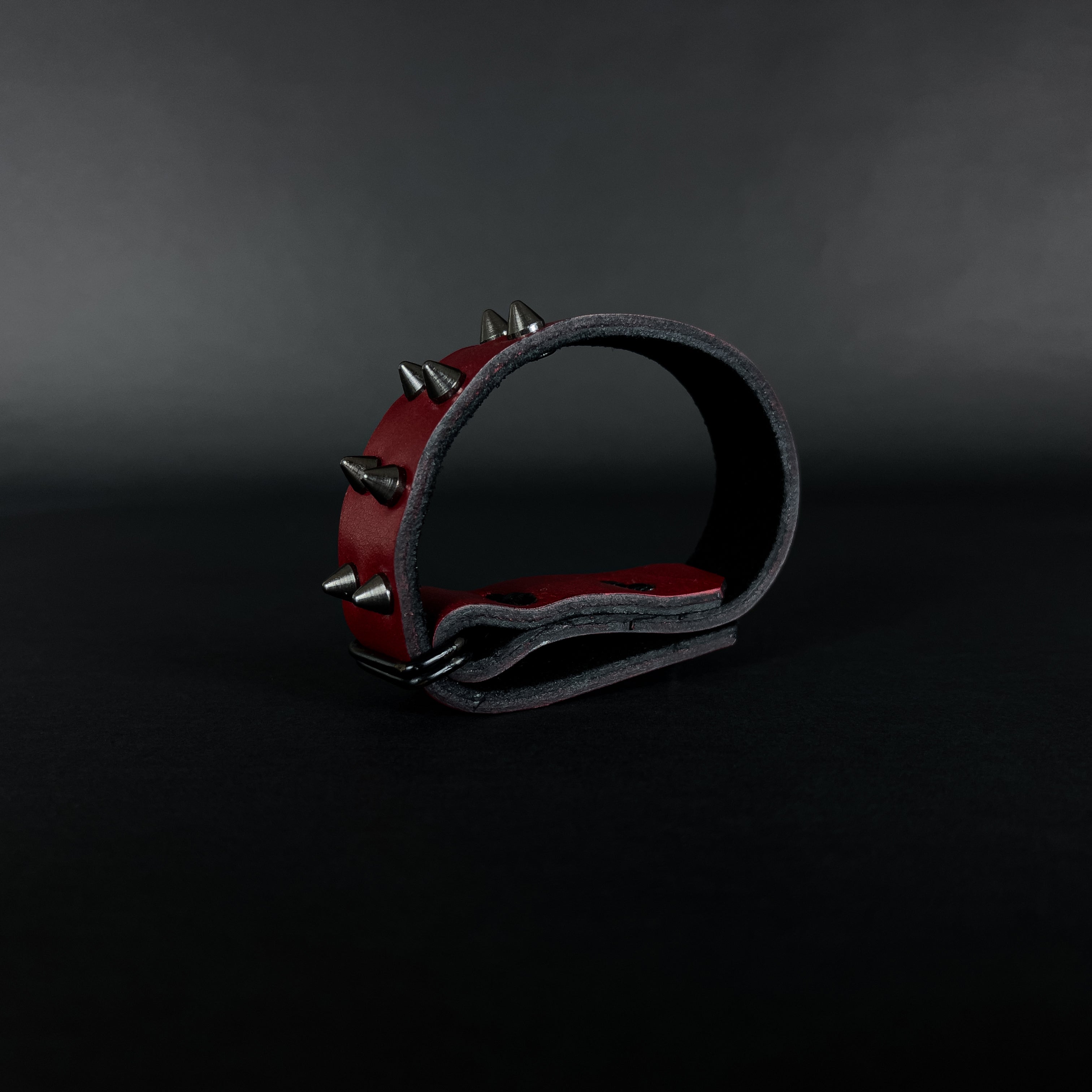 SW2-003 / Red Leather 2-Ring Spiked Bracelet