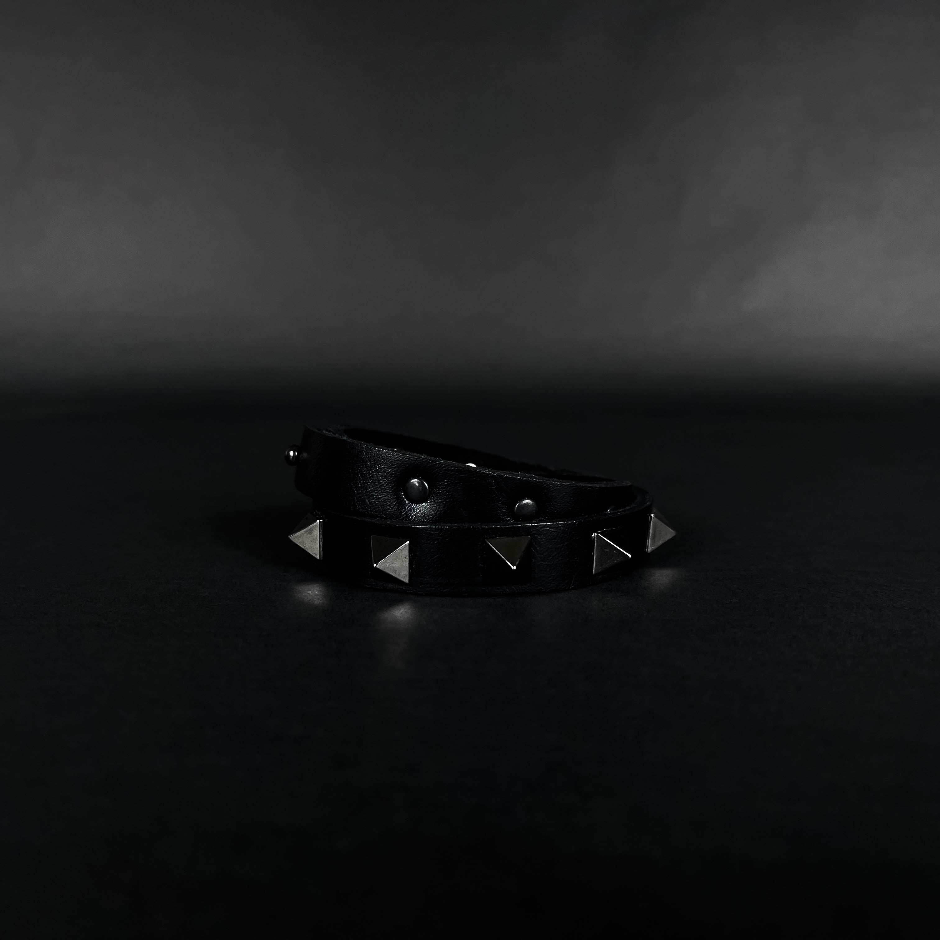 SWC-002 / Black Leather Cross Wrap Studded Bracelet