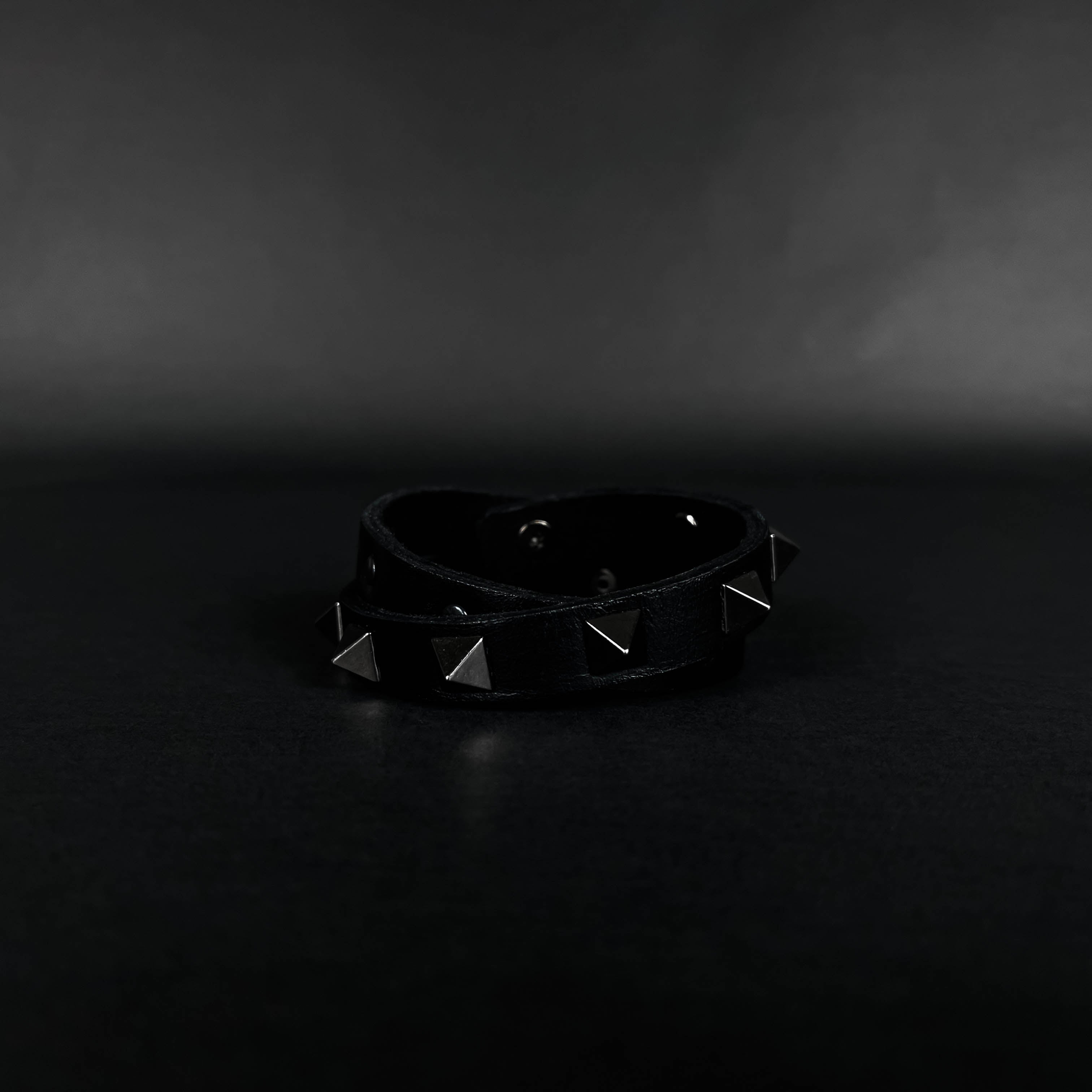 SWC-002 / Black Leather Cross Wrap Studded Bracelet