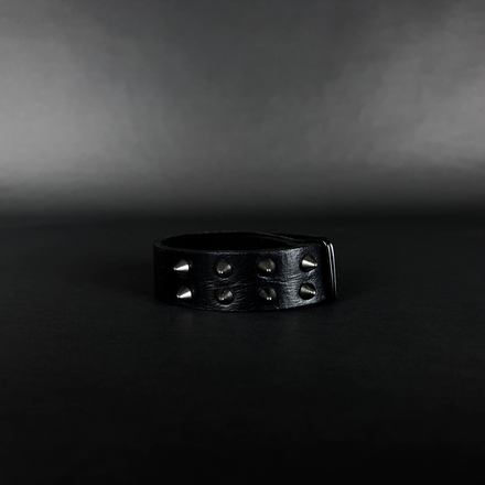 SW2-002 / Black Leather 2-Ringed Spiked Bracelet