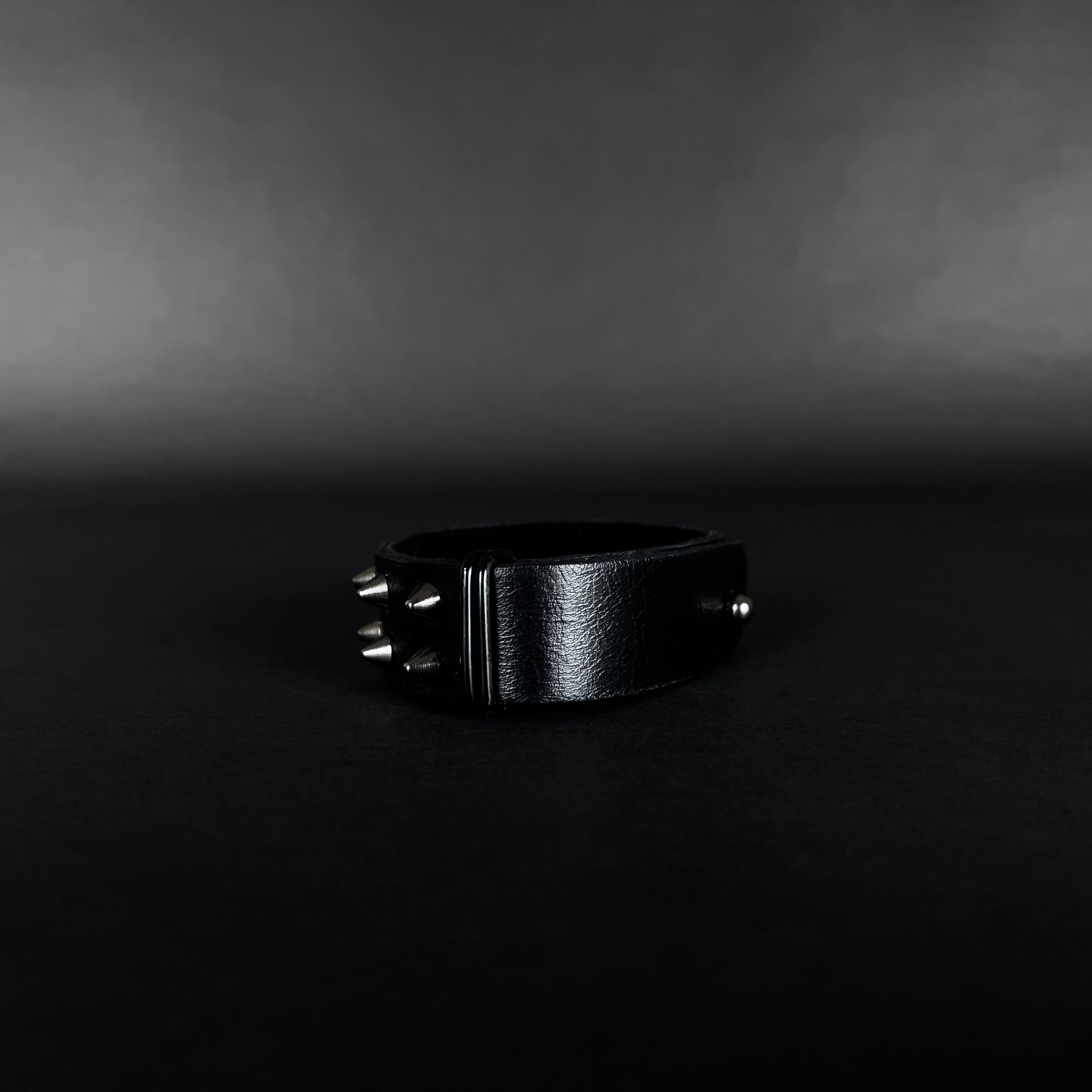 SW2-002 / Black Leather 2-Ringed Spiked Bracelet