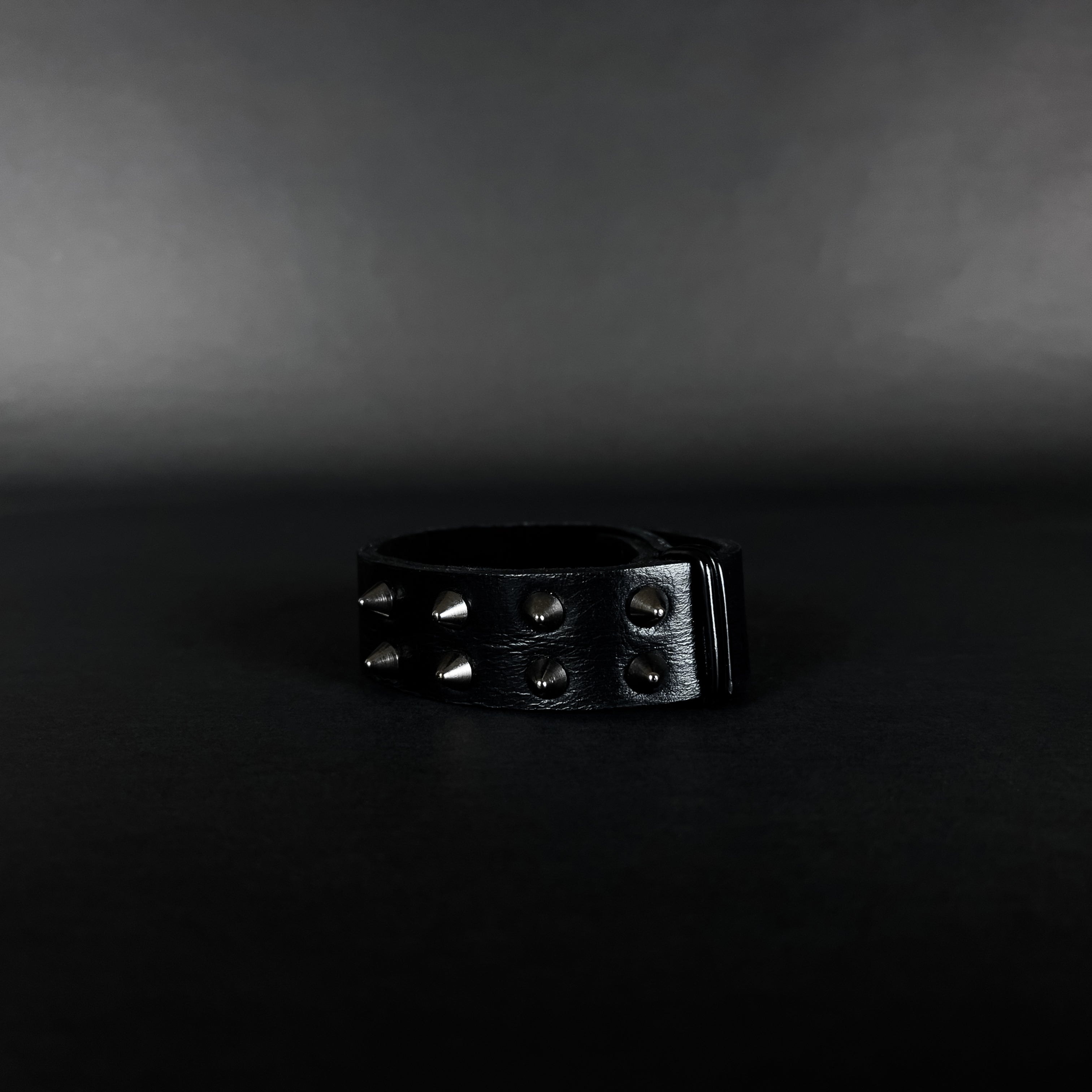 SW2-002 / Black Leather 2-Ringed Spiked Bracelet