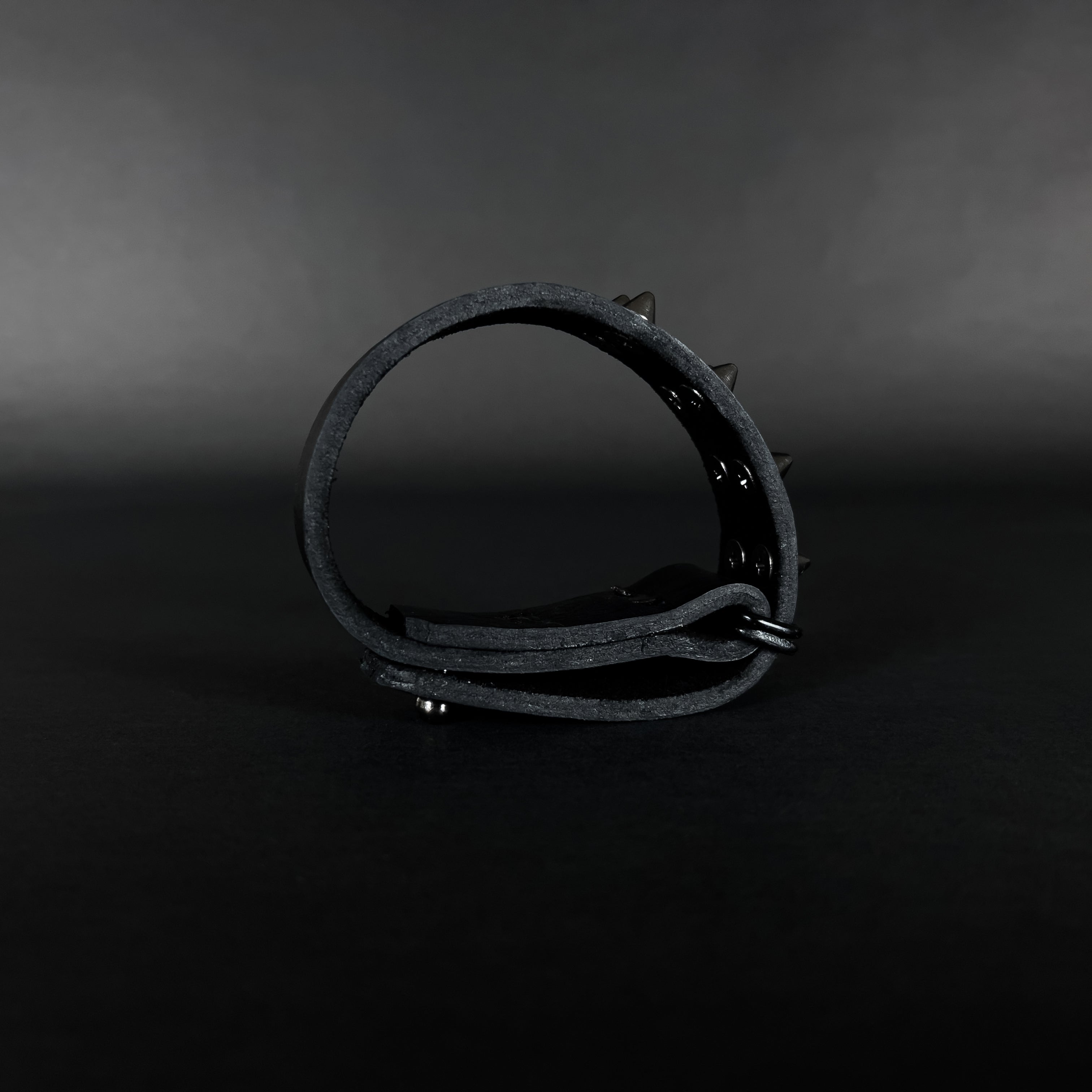 SW2-002 / Black Leather 2-Ringed Spiked Bracelet