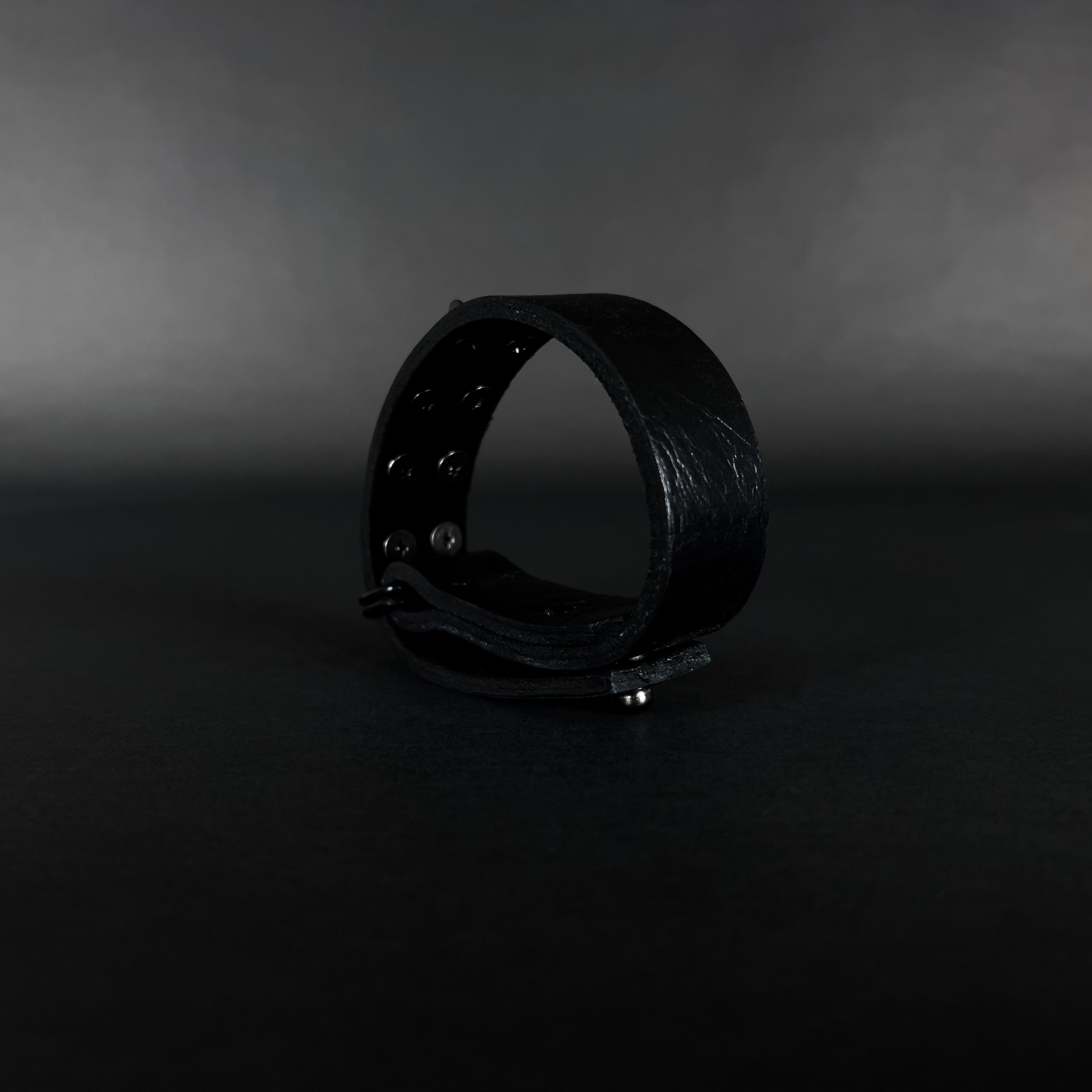 SW2-002 / Black Leather 2-Ringed Spiked Bracelet