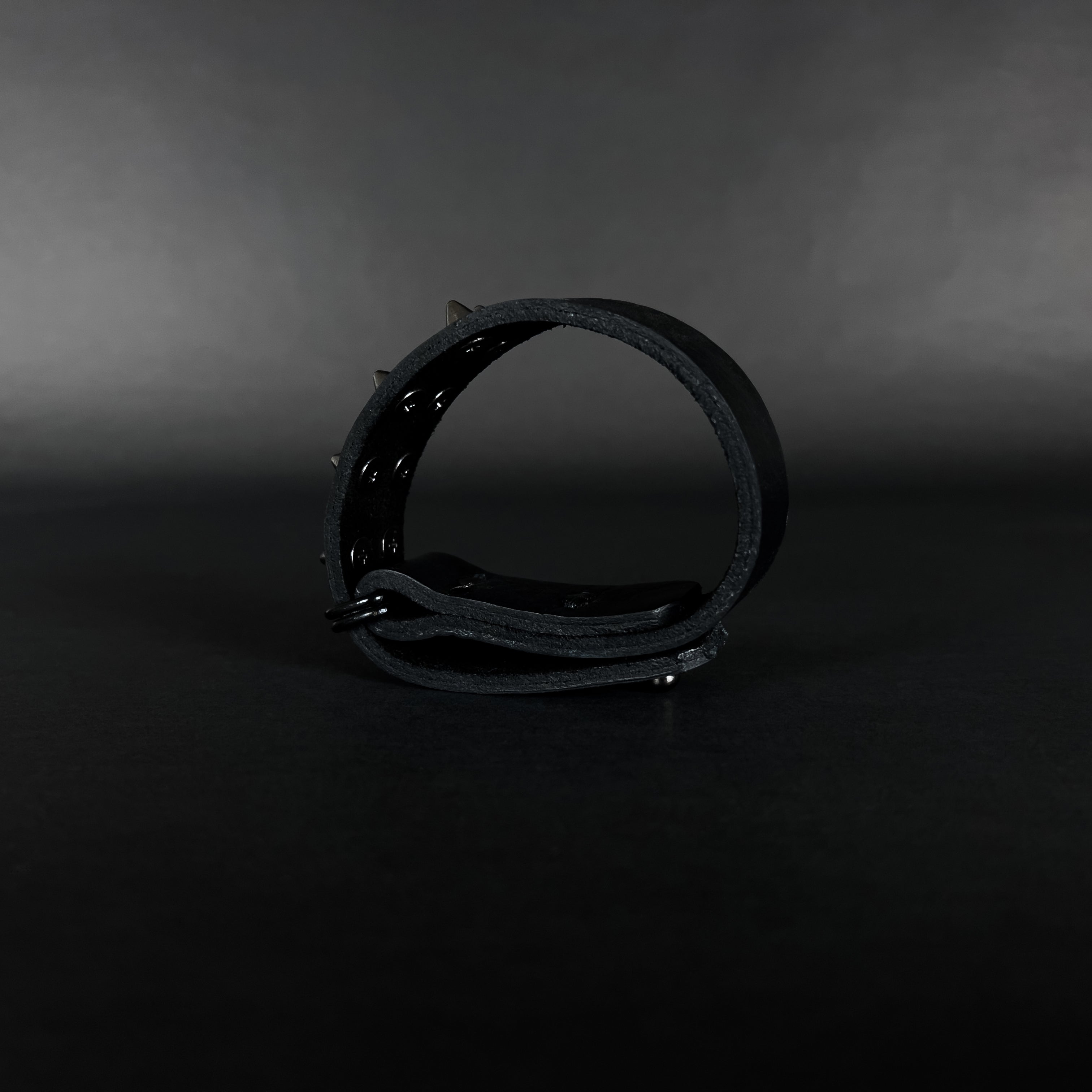 SW2-002 / Black Leather 2-Ringed Spiked Bracelet