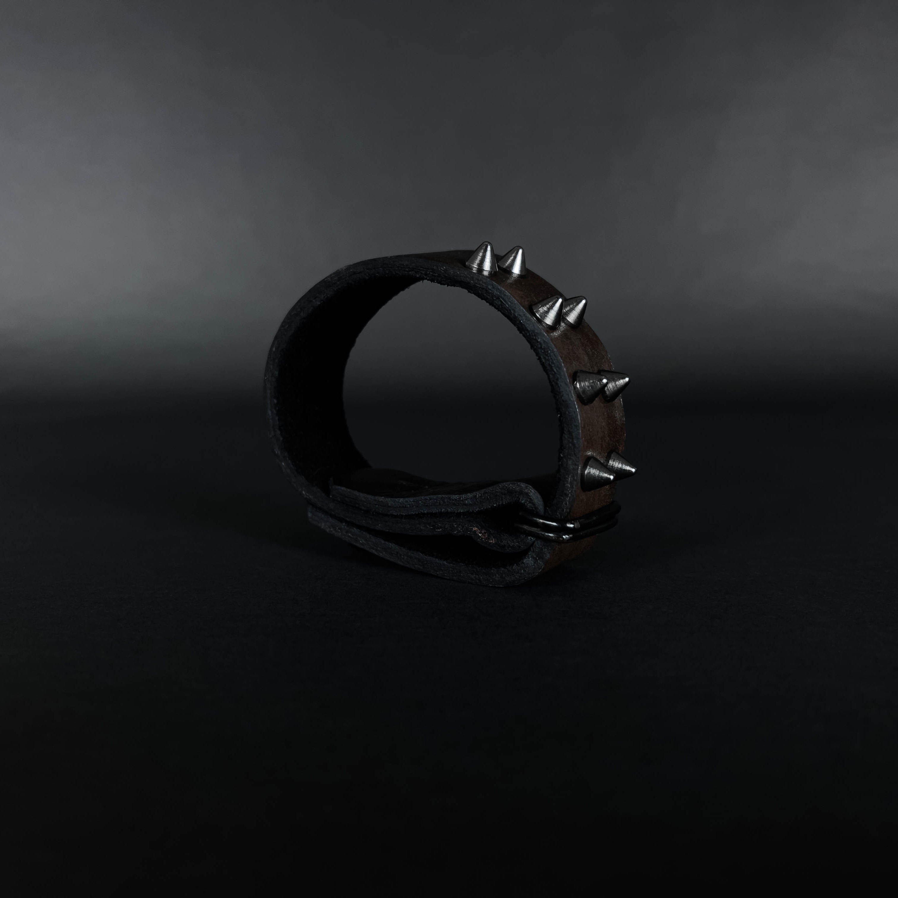 SW2-001 / Brown Leather 2-Ring Spiked Bracelet