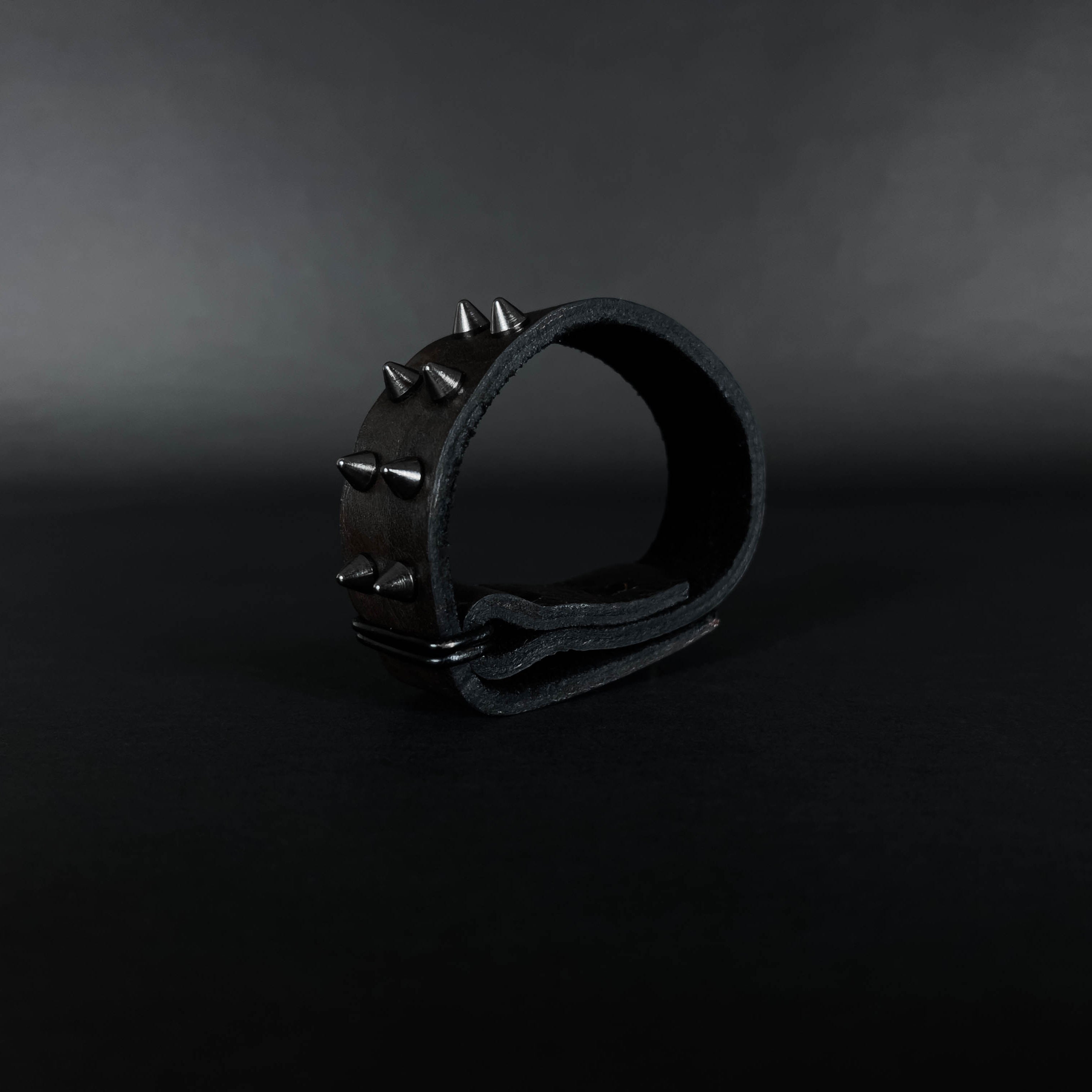 SW2-001 / Brown Leather 2-Ring Spiked Bracelet