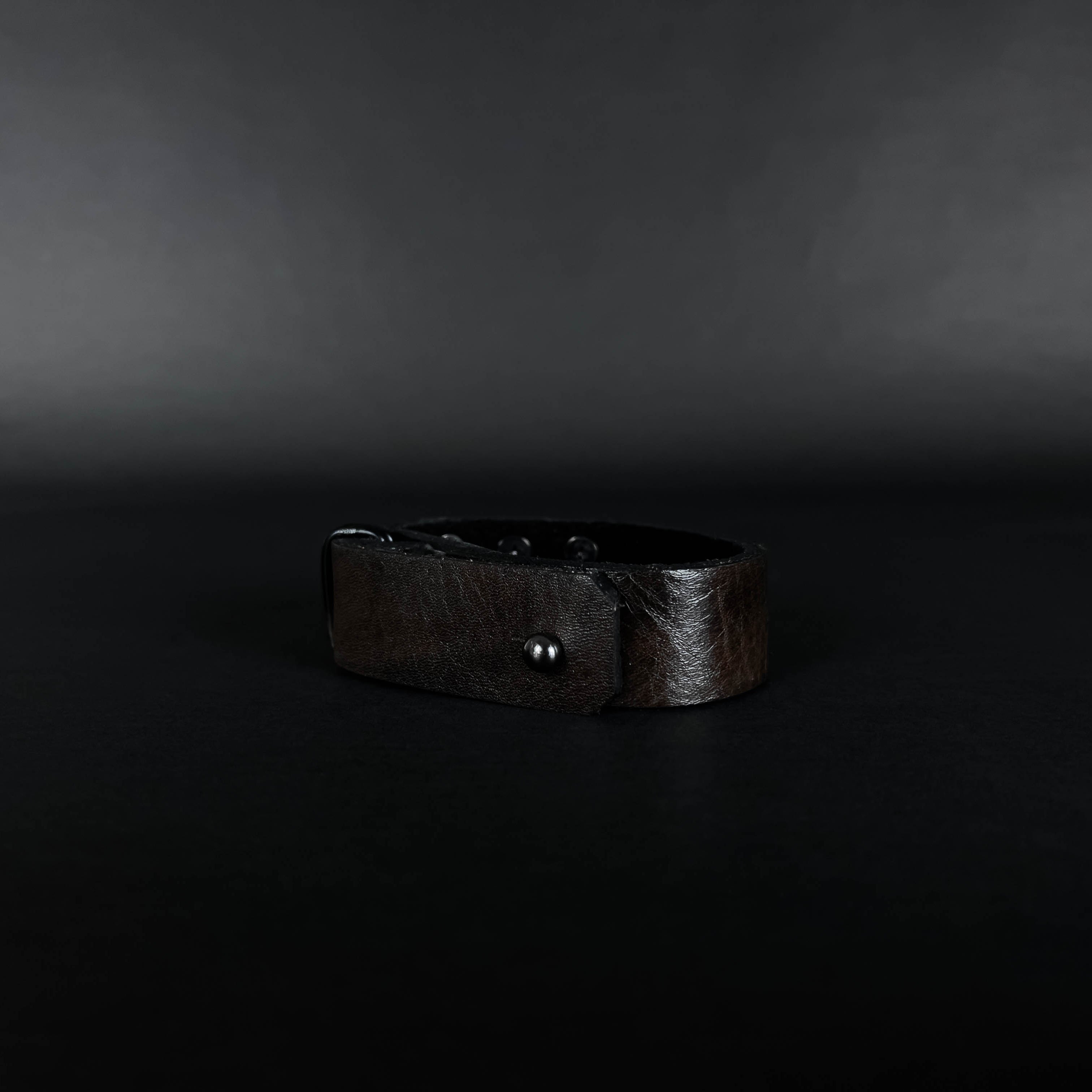 SW2-001 / Brown Leather 2-Ring Spiked Bracelet