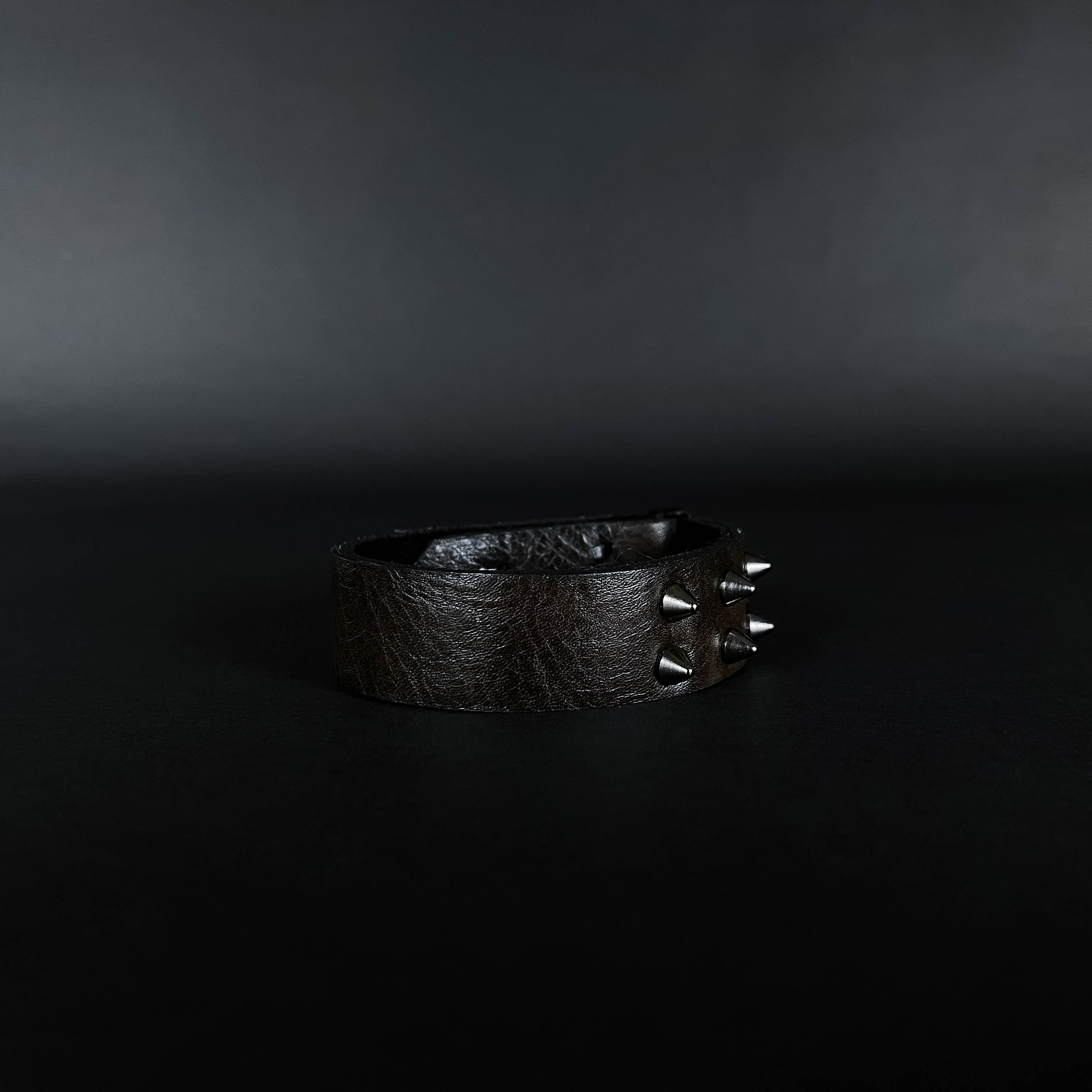 SW2-001 / Brown Leather 2-Ring Spiked Bracelet