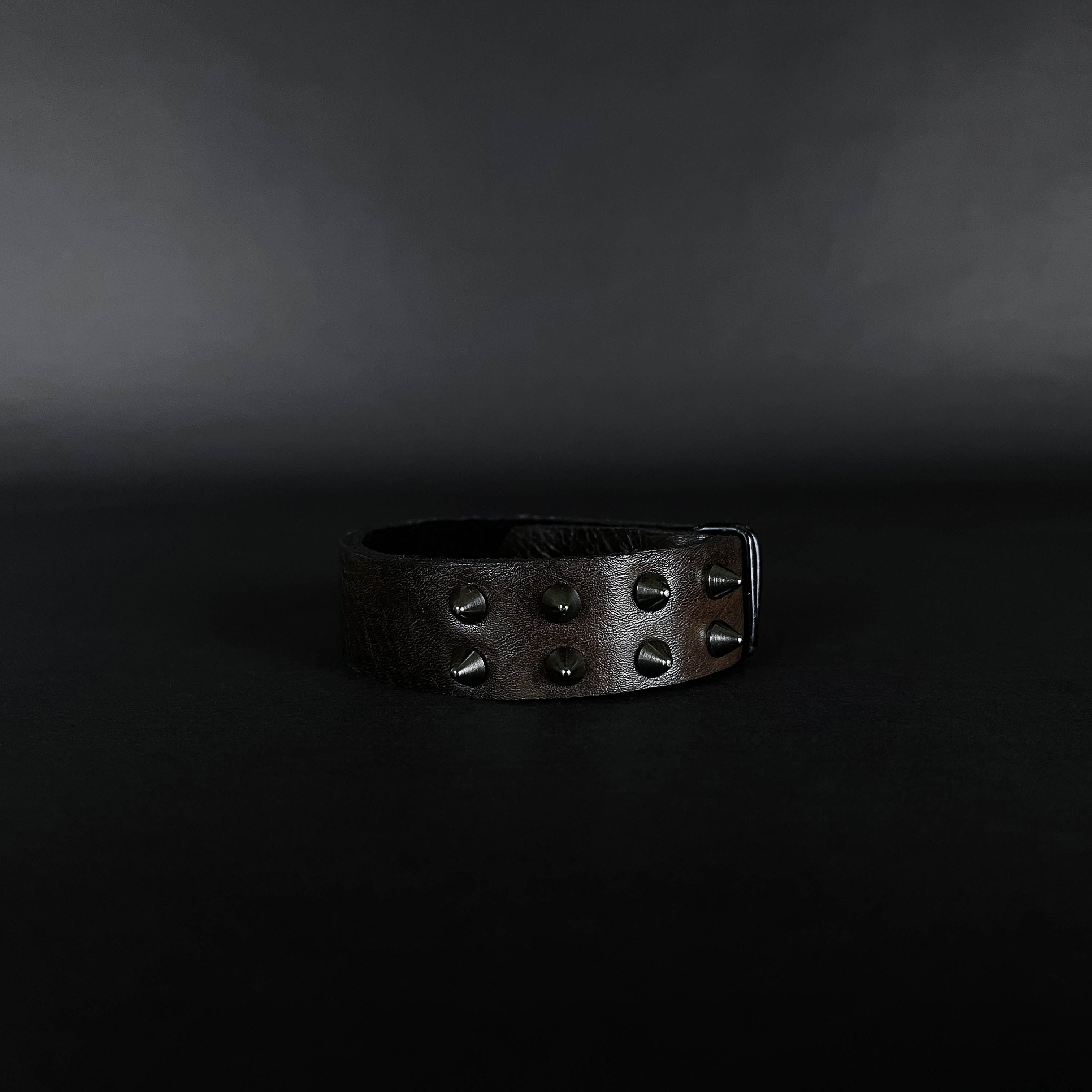 SW2-001 / Brown Leather 2-Ring Spiked Bracelet